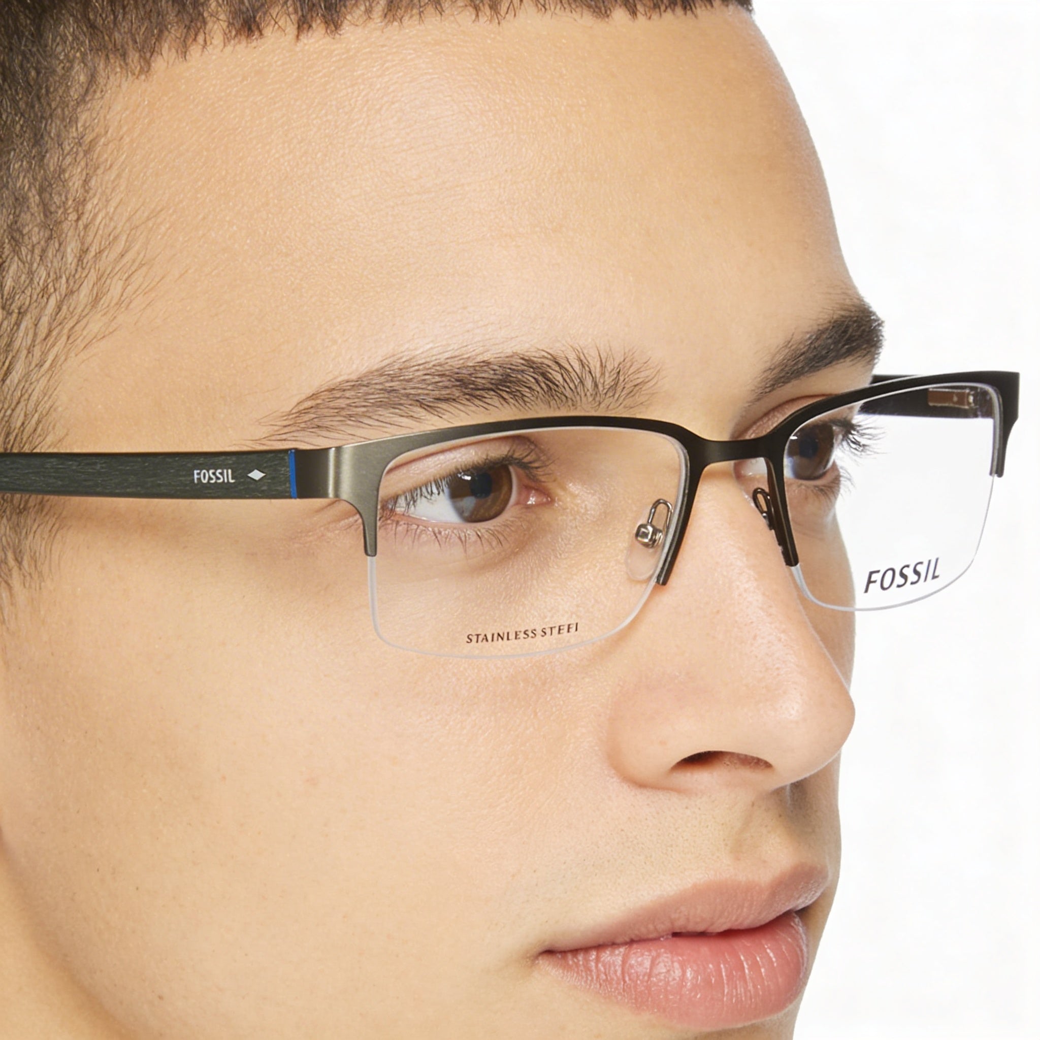 Gafas de sol Fossil Fos 6024 para hombre, de acero inoxidable, semimate, verde rutenio oscuro, policarbonato, 55 mm, Photo 3