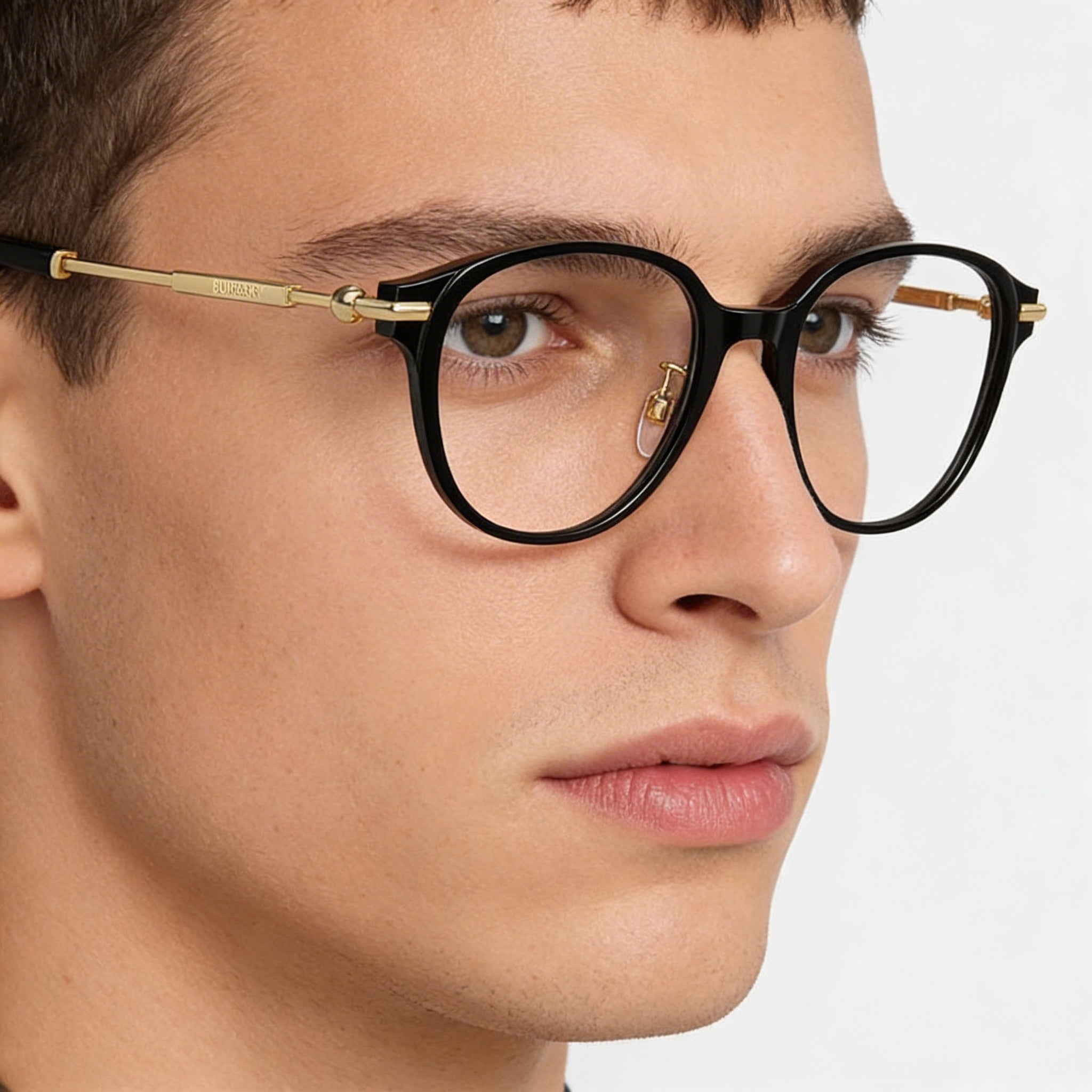 BURBERRY Be 2412d Men's Black Acetate Lightweight Frame with Clear Lenses Eyewear, Lens Width 52mm, Photo 4