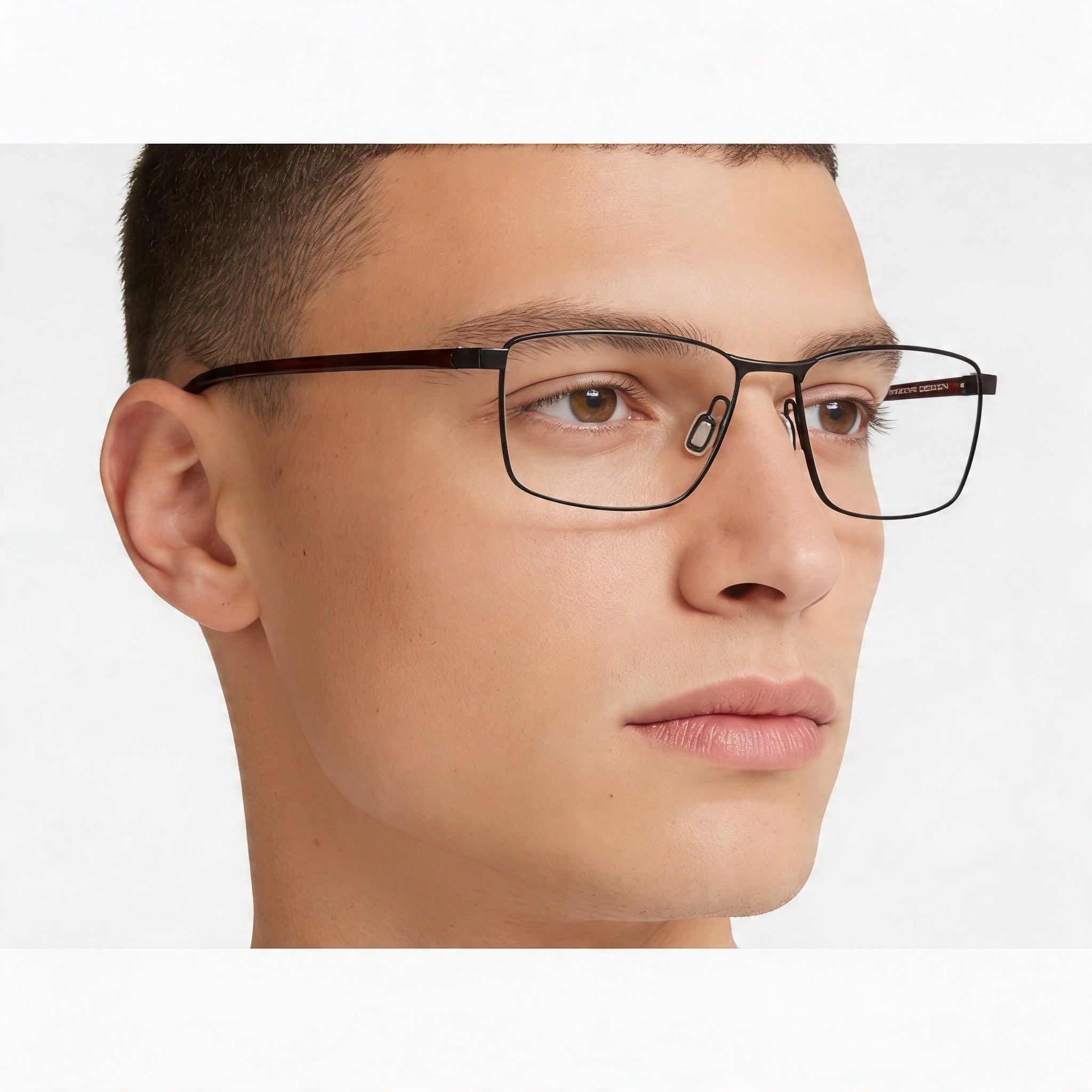 Gafas para hombre Porsche Design Modern con montura de plástico negro y lentes transparentes de policarbonato, 55 mm de ancho de lente, Photo 4
