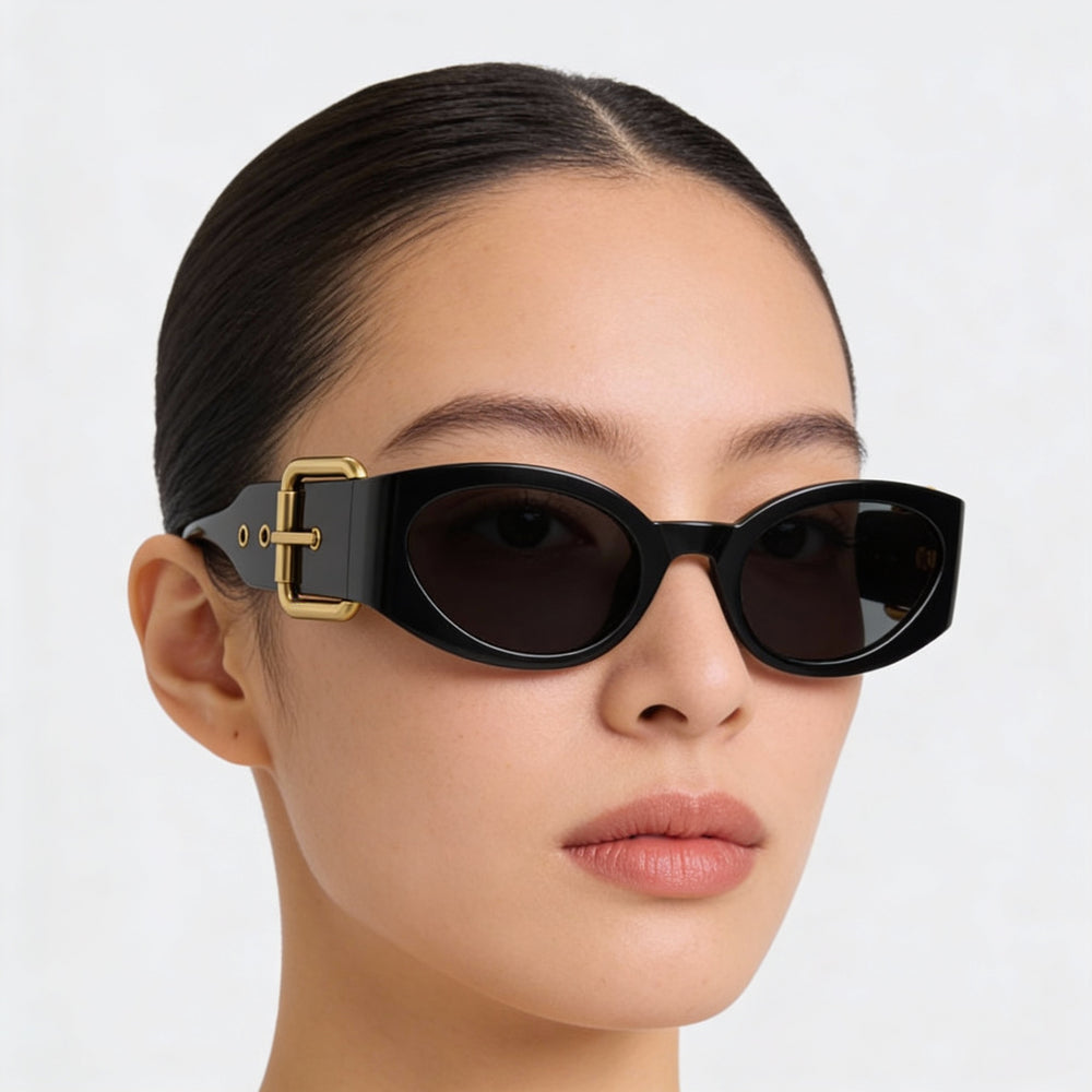 Moschino Metal Trim Women's Sunglasses with Polyamide Black Grey Frame and Black Gold Gradient Lenses 53-23-135