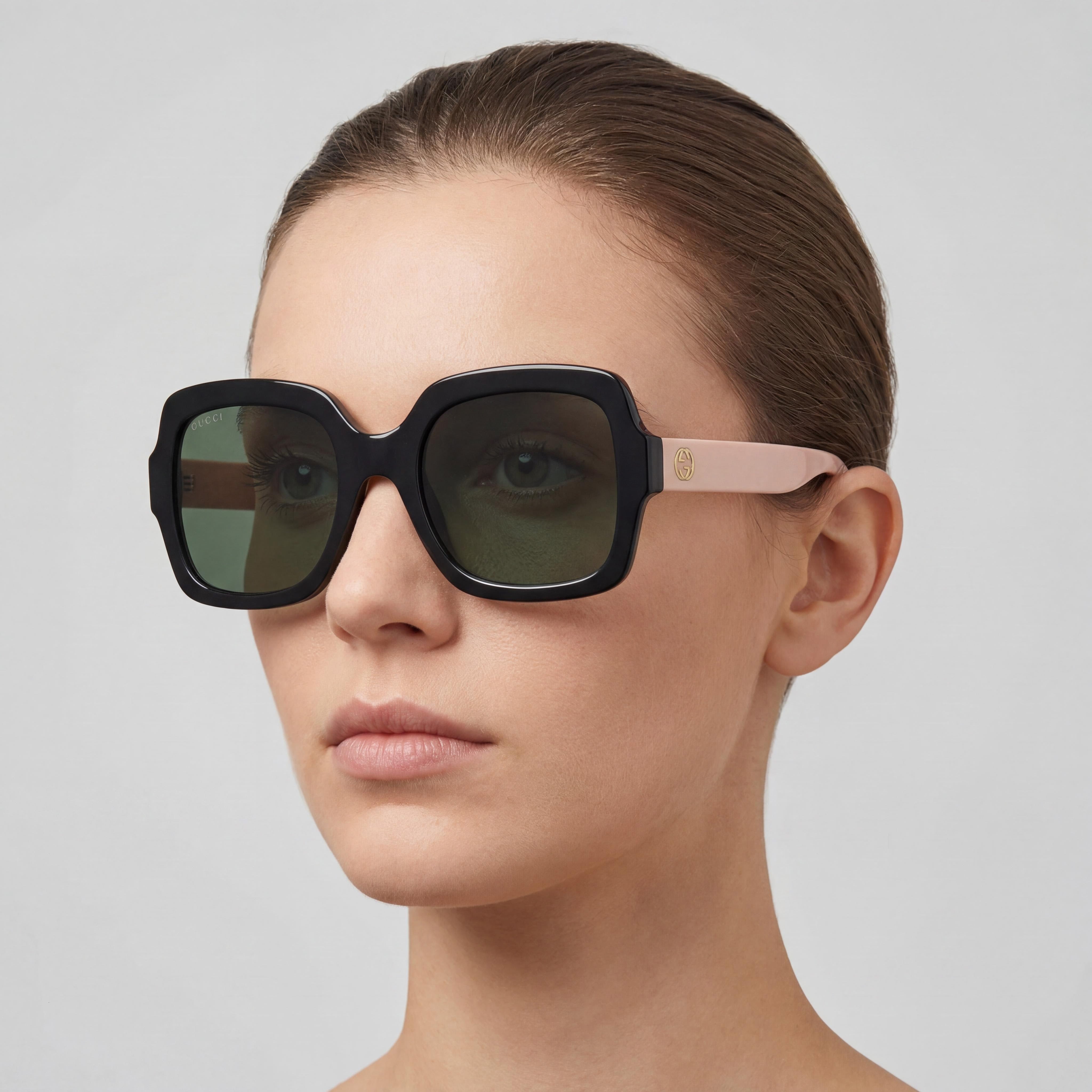 Gucci Classic Women's Oversize Square Black Pink Acetate Frame, Black Lens Sunglasses 54-22-140mm, Photo 3