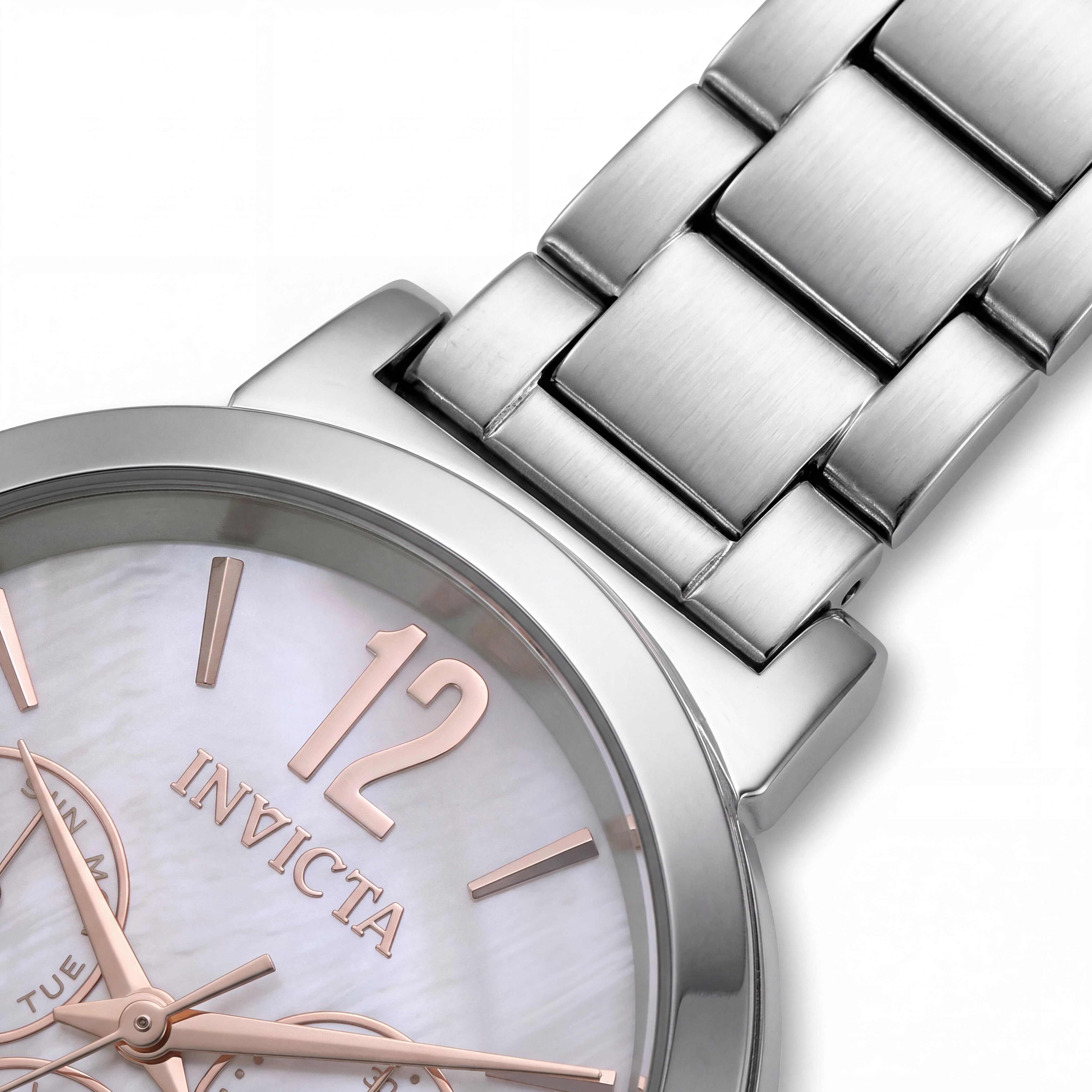 Reloj de cuarzo Invicta Angel Collection para mujer, acero inoxidable plateado, esfera blanca de 39 mm, resistente al agua, Photo 2