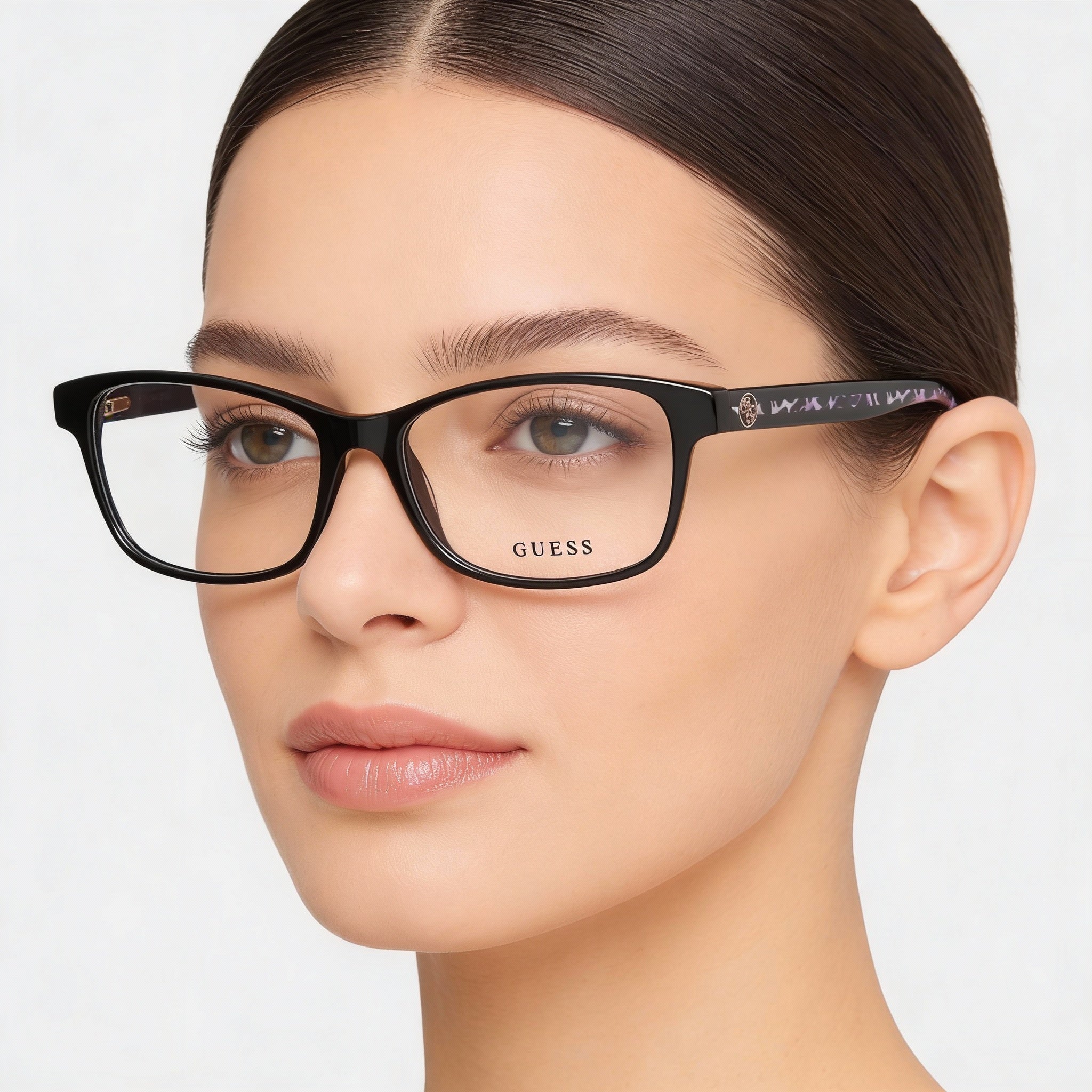 GUESS Gu2874 Women's Shiny Black Animal Monocolor Plastic Rectangular Full Rim Non-Polarized Eyeglasses 53mm, Photo 4