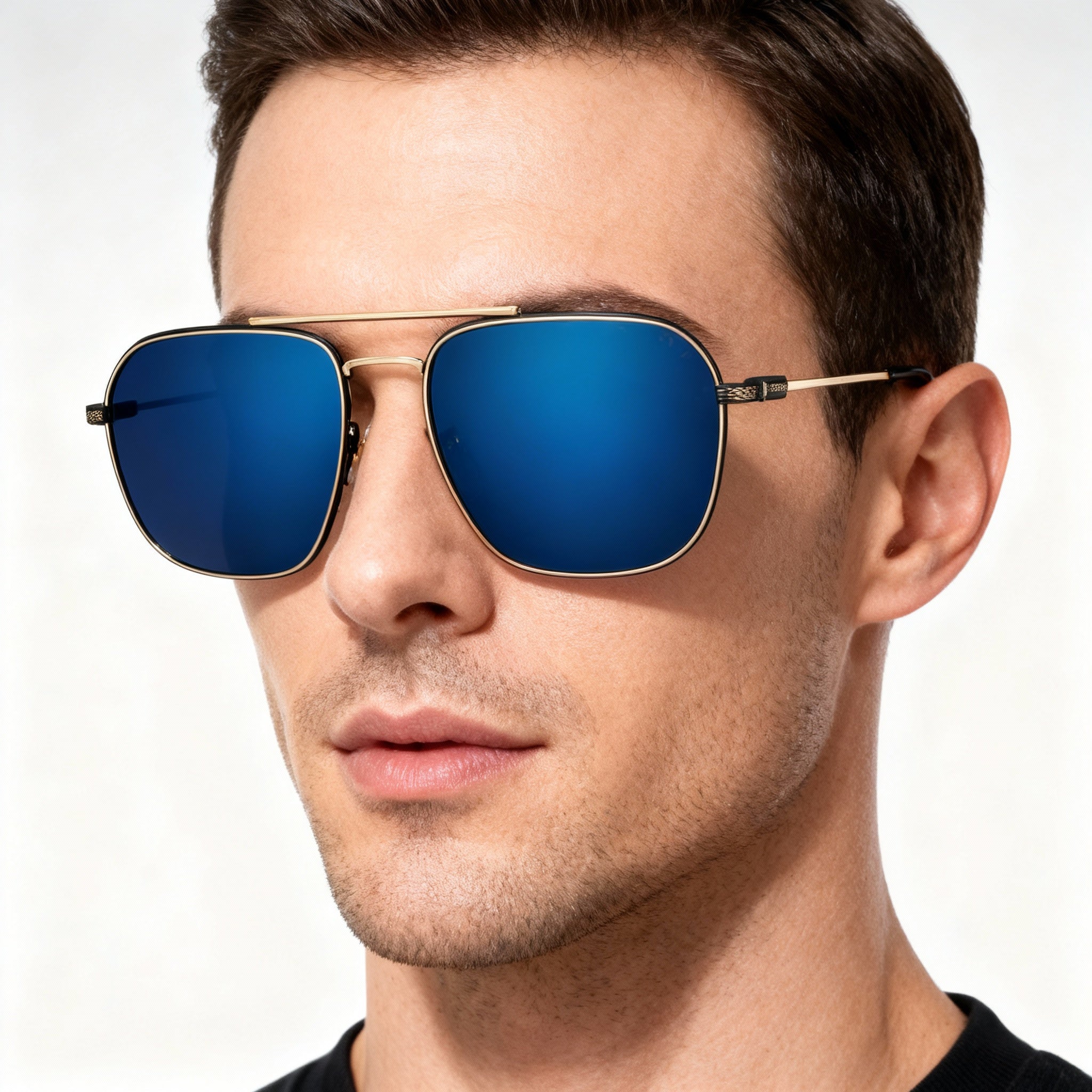 POLICE Splf64-57300b Men's Gold Metal Frame Gold Plated Blue Mirror Non-Polarized Sunglasses 57mm, Photo 4