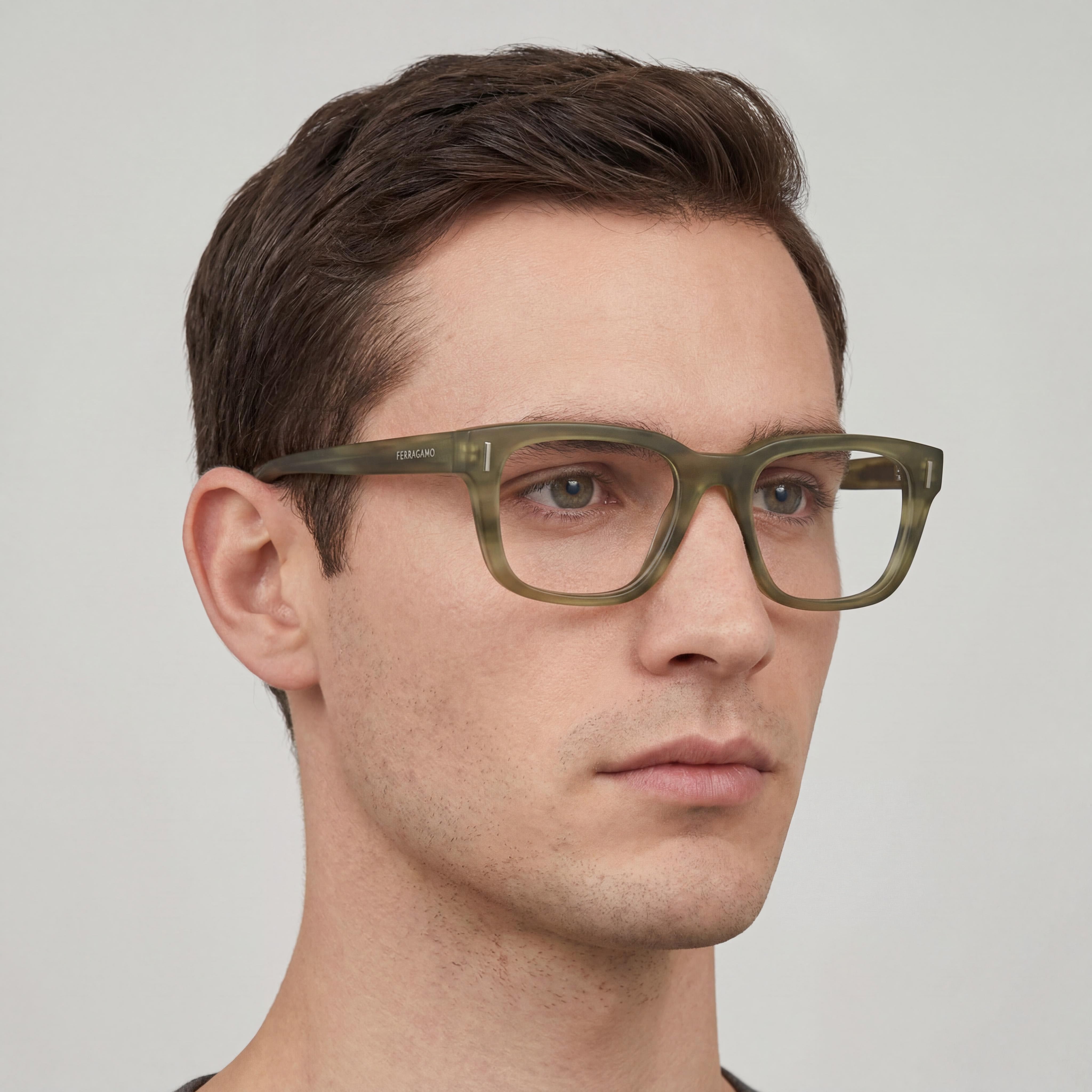 Gafas de acetato para hombre Ferragamo Sf2996 con montura color caqui a rayas y lentes de policarbonato color caqui a rayas de 54 mm, Photo 4