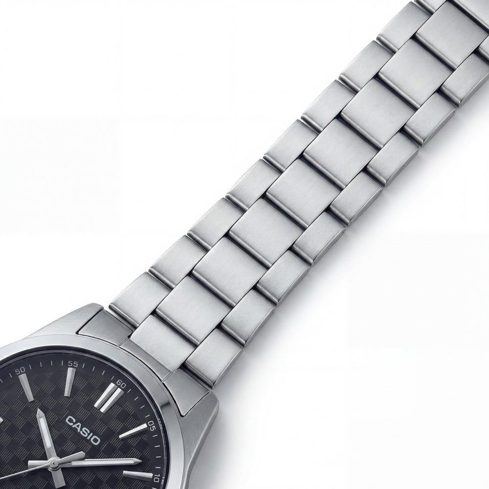 Reloj analógico de cuarzo unisex Casio MTP-VD03D-1A, acero inoxidable, plateado y negro, resistente al agua, caja de 34 mm