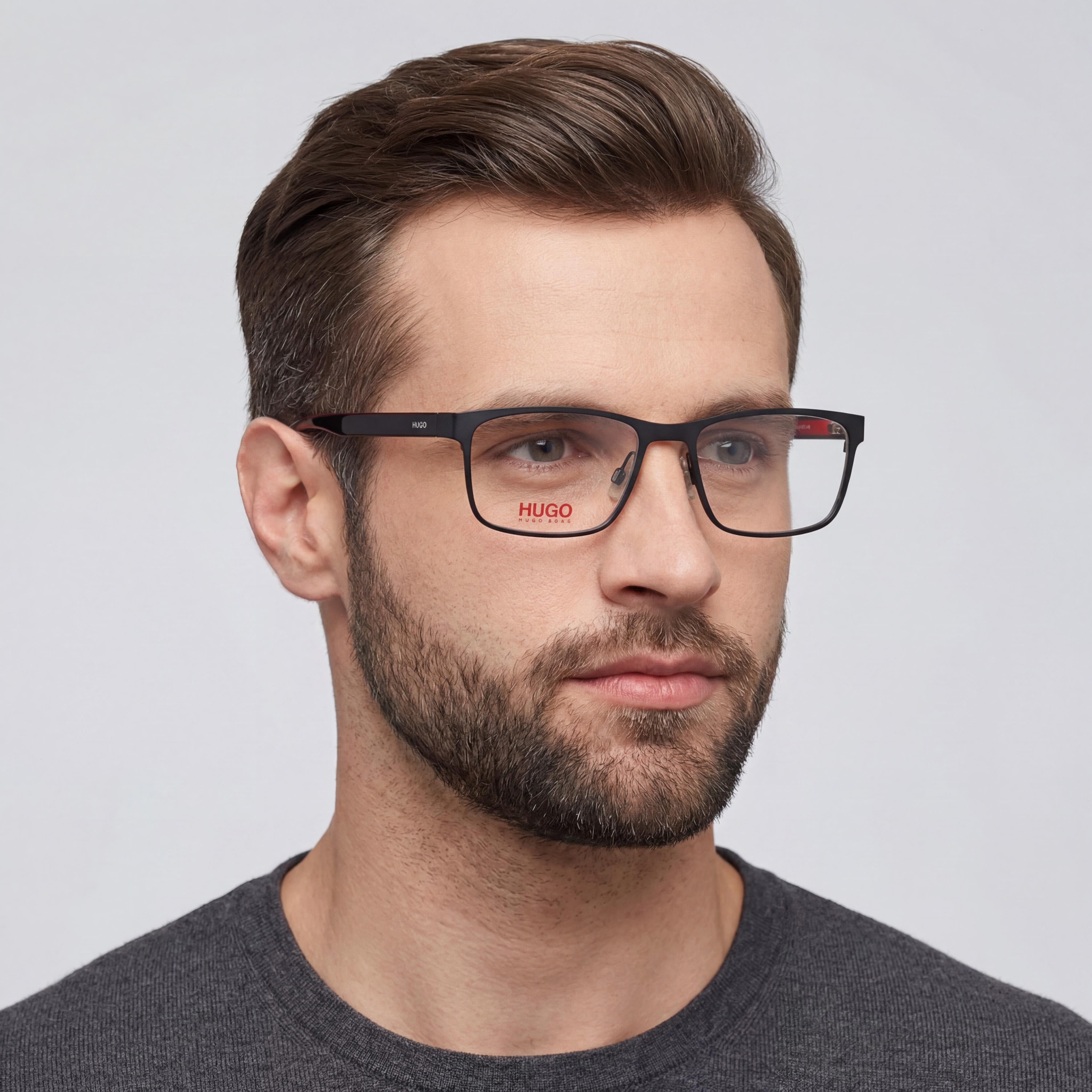 Gafas rectangulares Hugo Boss para hombre HG-1005, armazón de plástico transparente rojo mate, claro 53-17-145, Photo 4