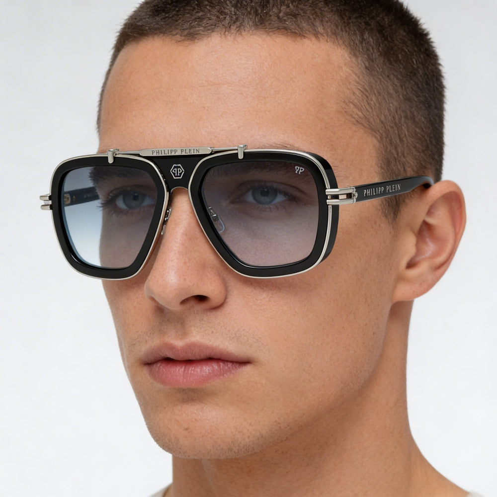 Philipp Plein Spp109m Men's Multi-coloured Metal Sunglasses with Smoke Non-Polarized Lenses 57mm
