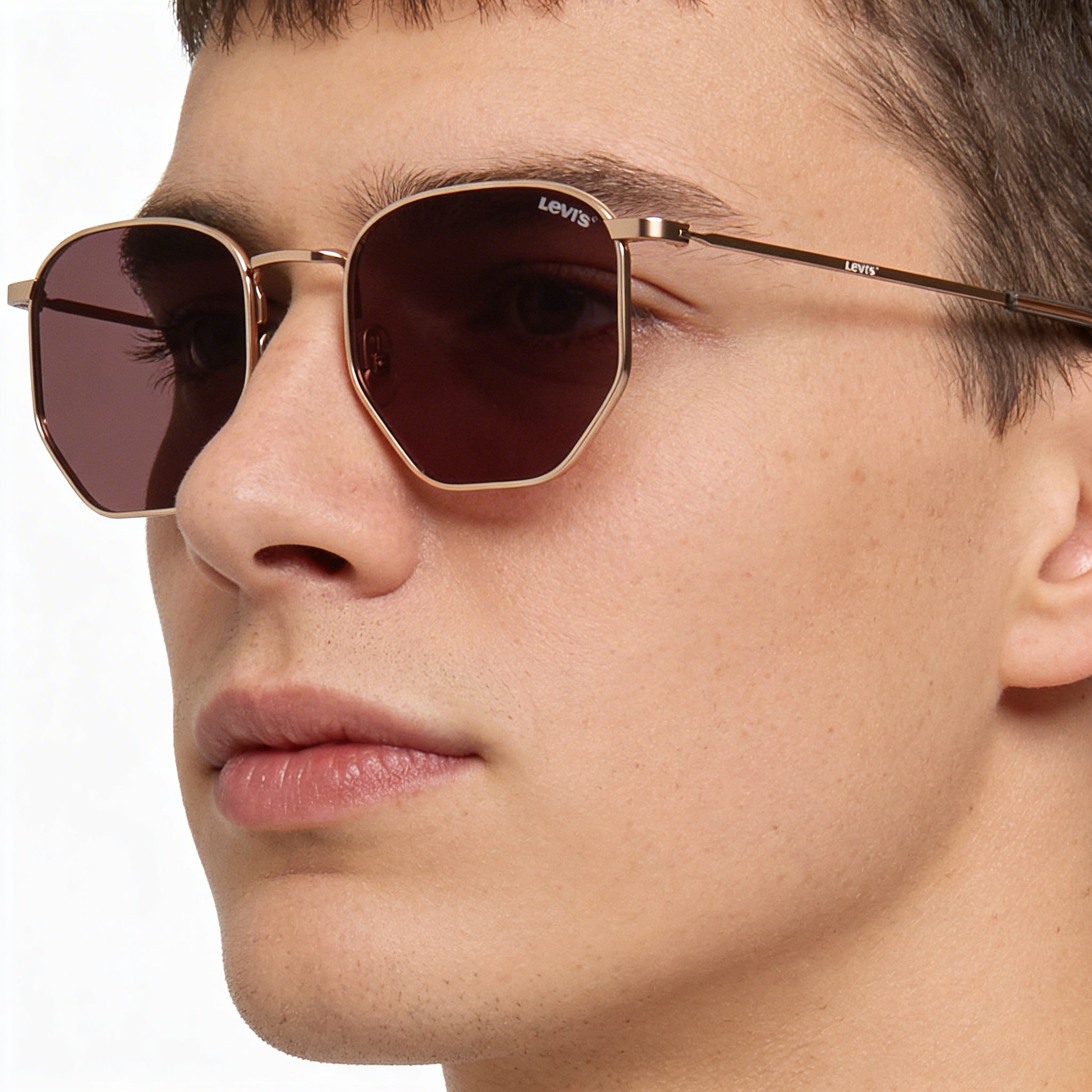 Gafas de sol casuales Levi's para hombre con montura de metal dorado y cobre, lentes rosas con protección UV, 51 mm, Photo 4
