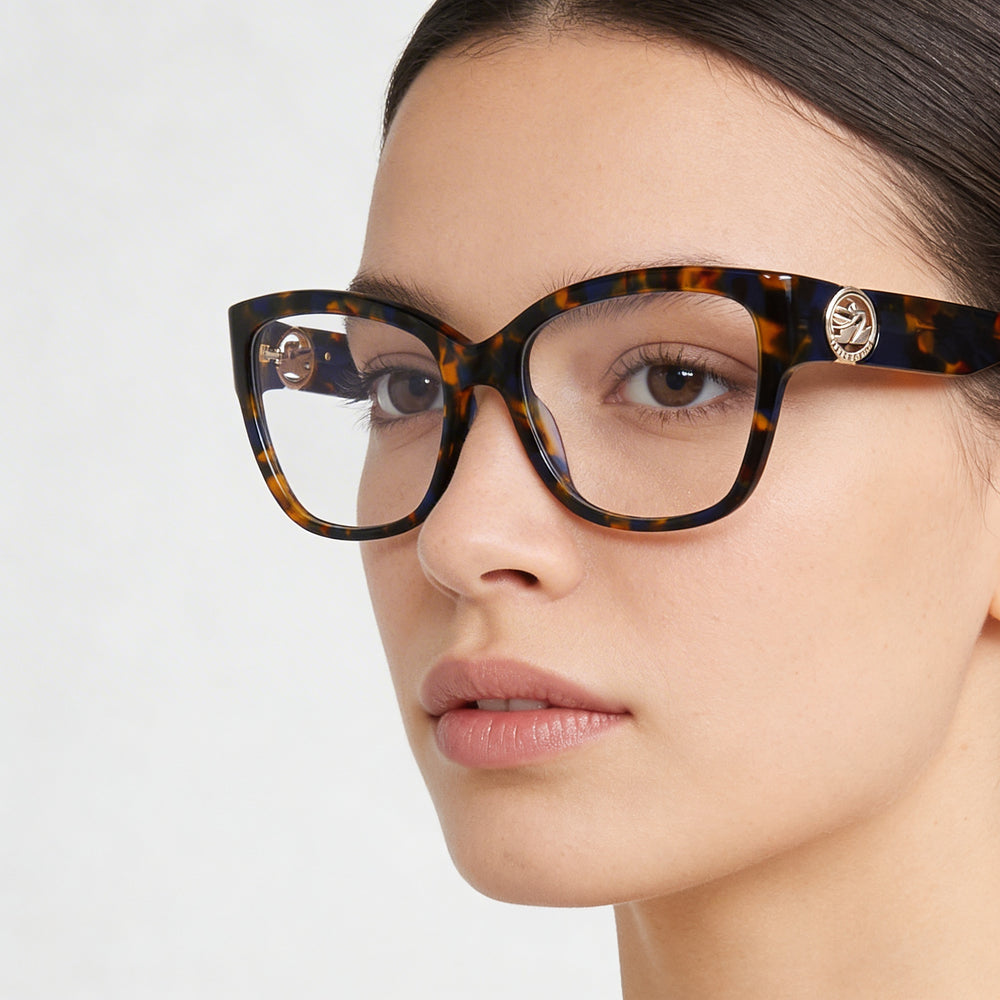Longchamp Modern Women's Eyeglasses: Blue Tortoise Acetate Frame with Non- Lenses, 53mm Lens Width