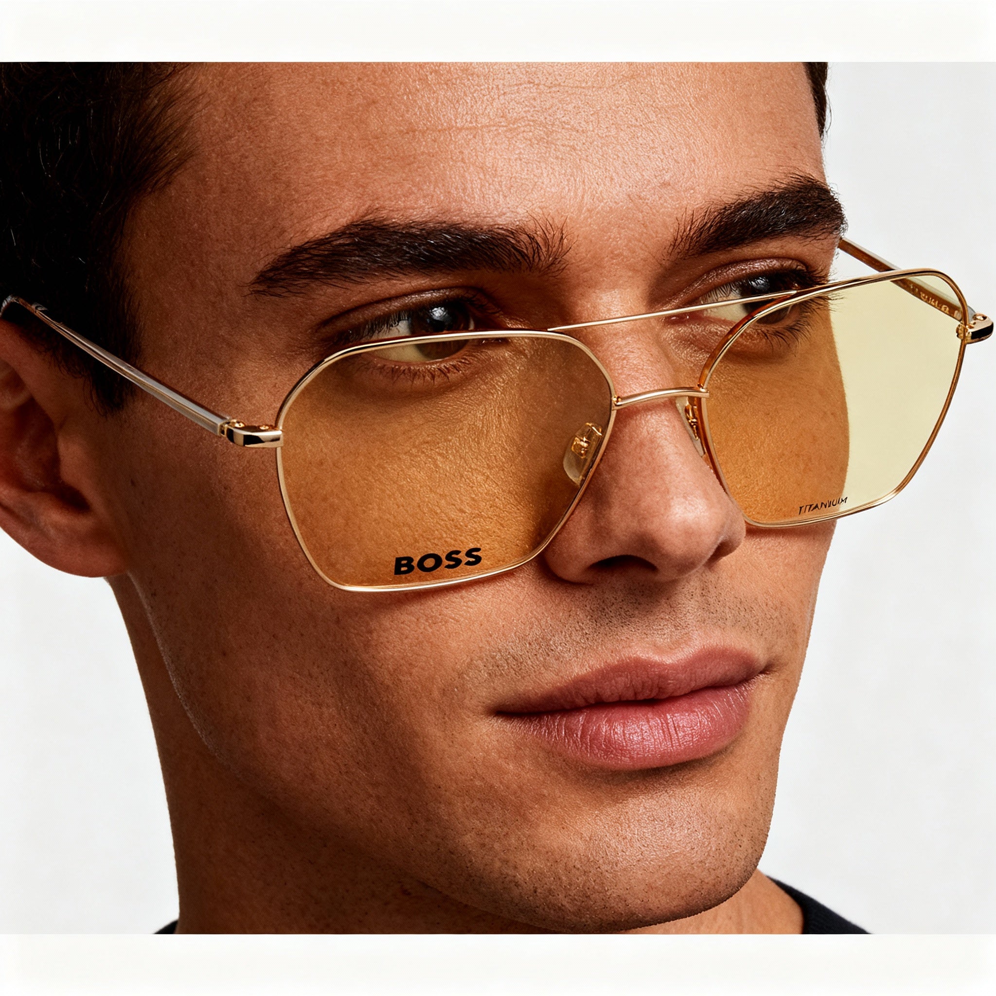 Gafas de vista cuadradas BOSS 1398 de titanio en oro rosa para mujer con montura completa y lentes no polarizadas, 54-16-145, Photo 5
