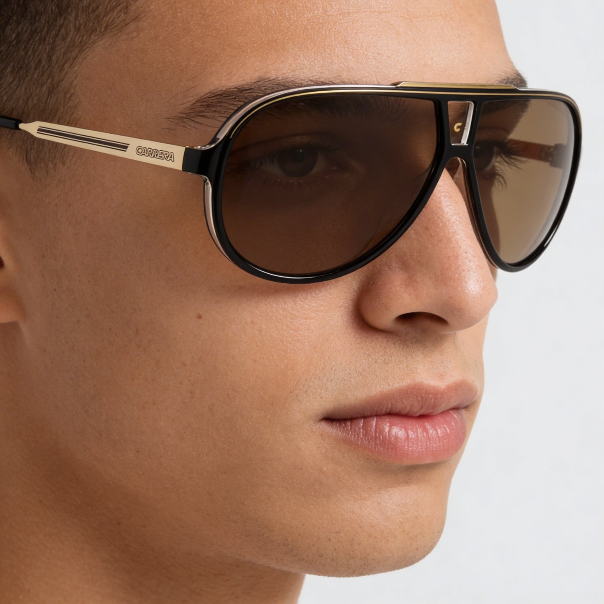 Gafas de sol Carrera Moderno Unisexo Negro Oro Elastómeros Termoplásticos Marco Lente Dorada 63mm Protección UV, Photo 5