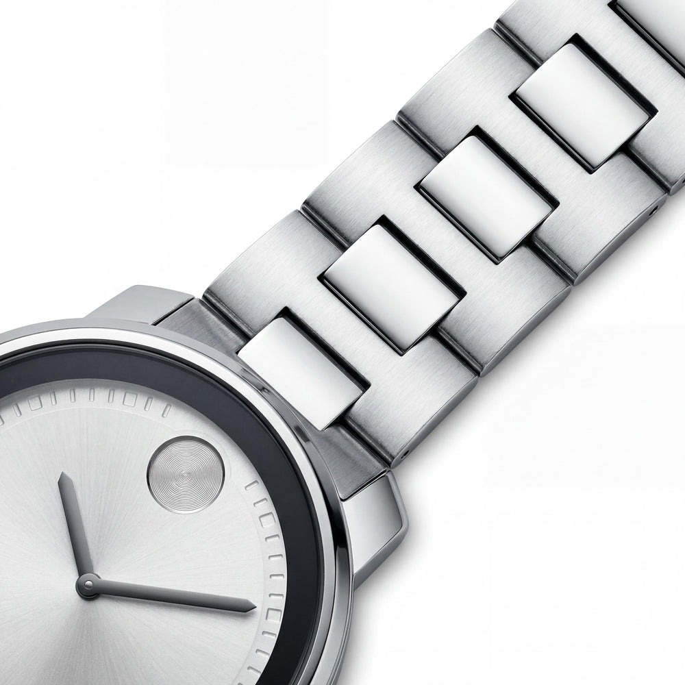 Reloj Movado Bold 3600257 para hombre, de 42 mm, acero inoxidable, esfera plateada, cuarzo, cristal K1, resistente al agua 30 m
