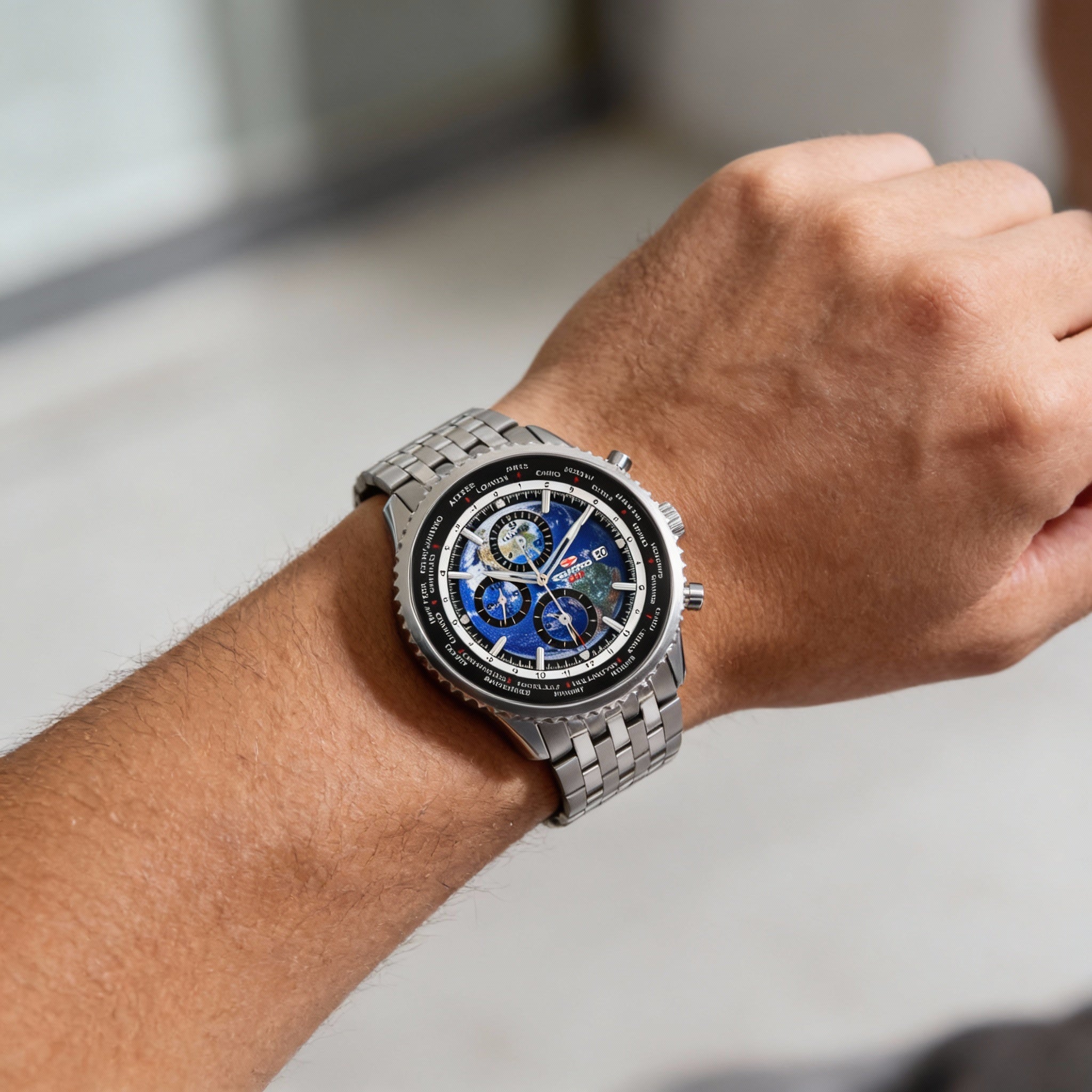 Reloj Seapro para hombre con movimiento de cuarzo, esfera azul, temporizador mundial, GMT y funciones de despertador., Photo 4