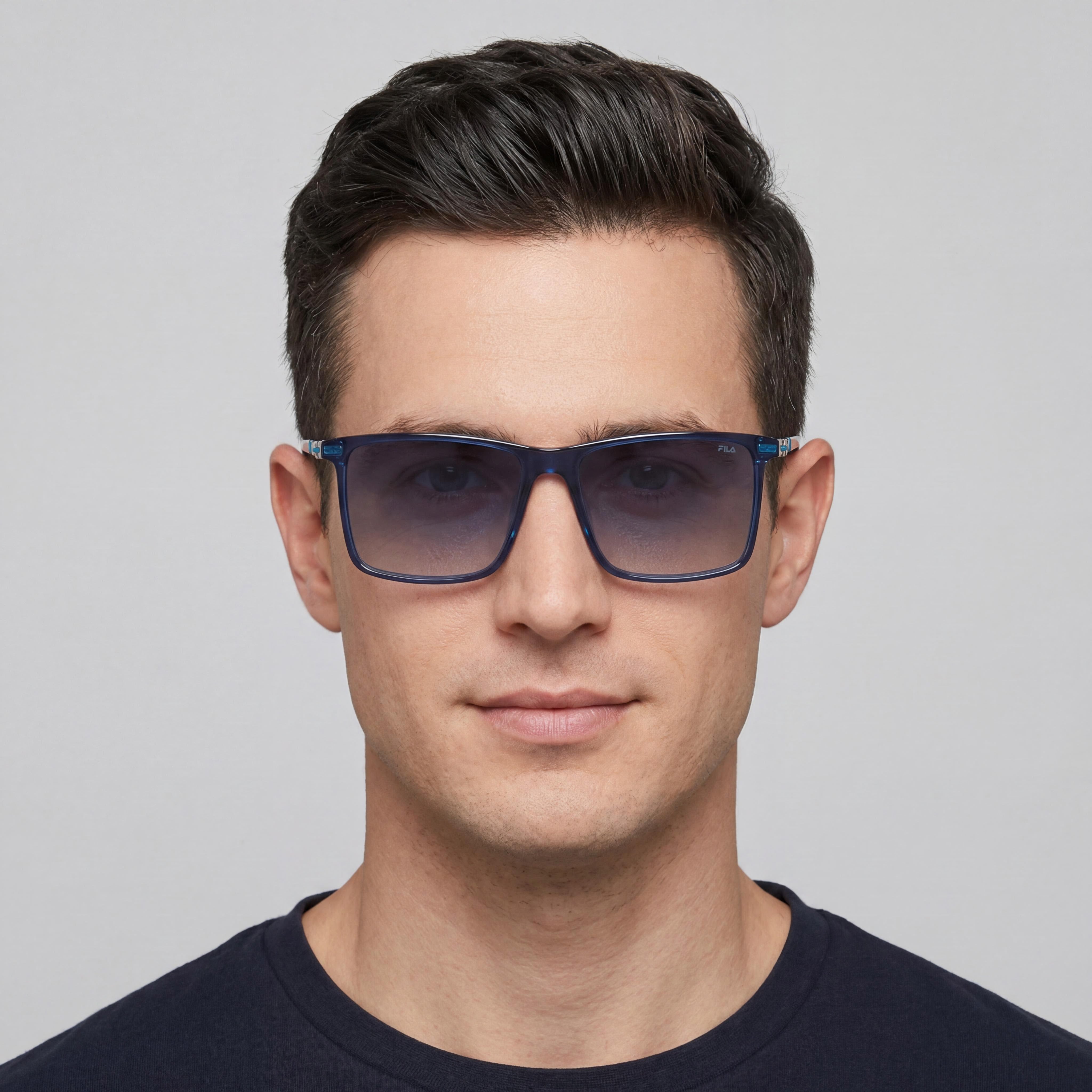 Gafas de sol Fila Casual para hombre, negras brillantes, con degradado de humo, lentes Tritan UV 400 no polarizadas de 57 mm, Photo 4