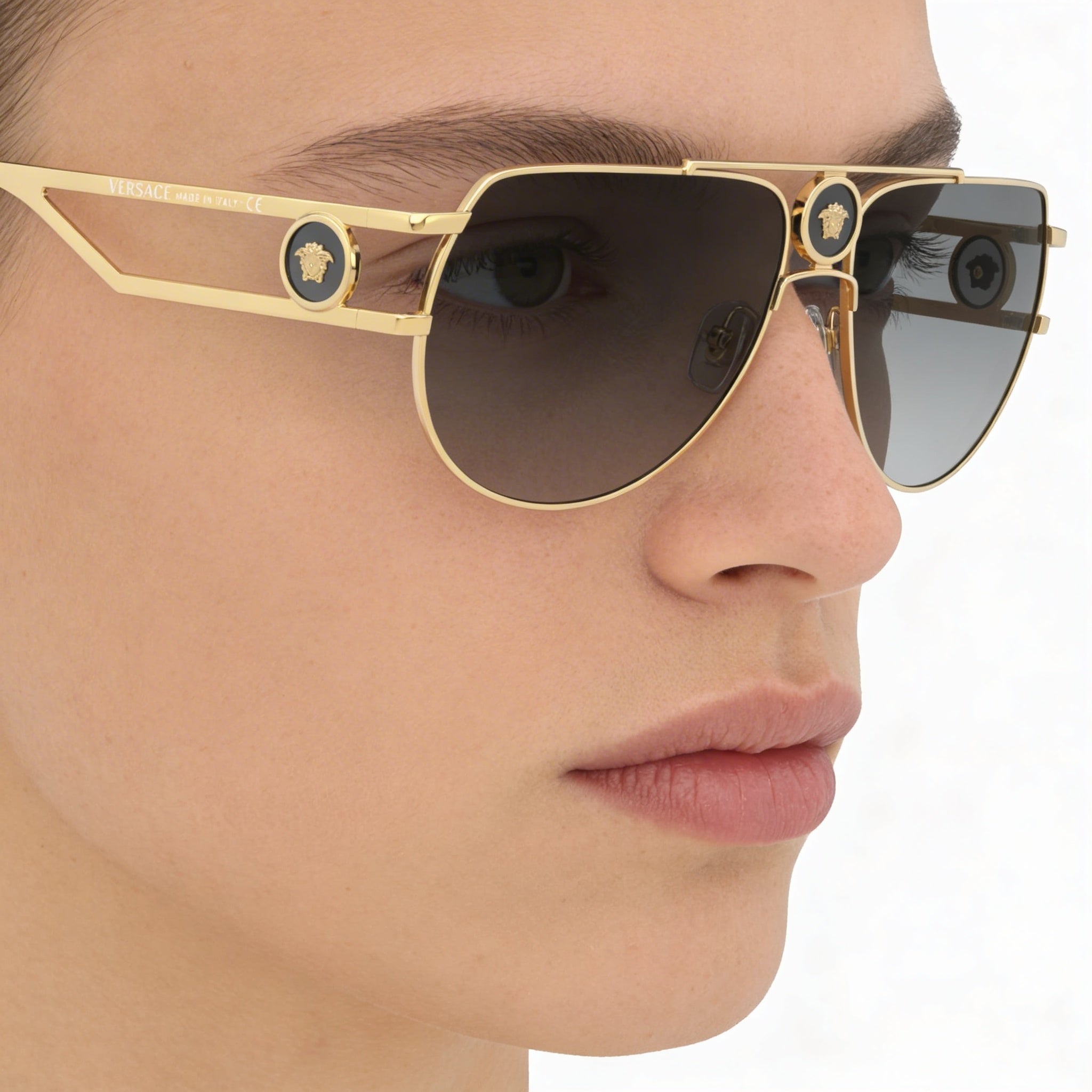 Versace Ve 2225 Unisex Gold Dark Grey Metal Frame Multicoloured Lens UV Protected 60mm, Photo 4