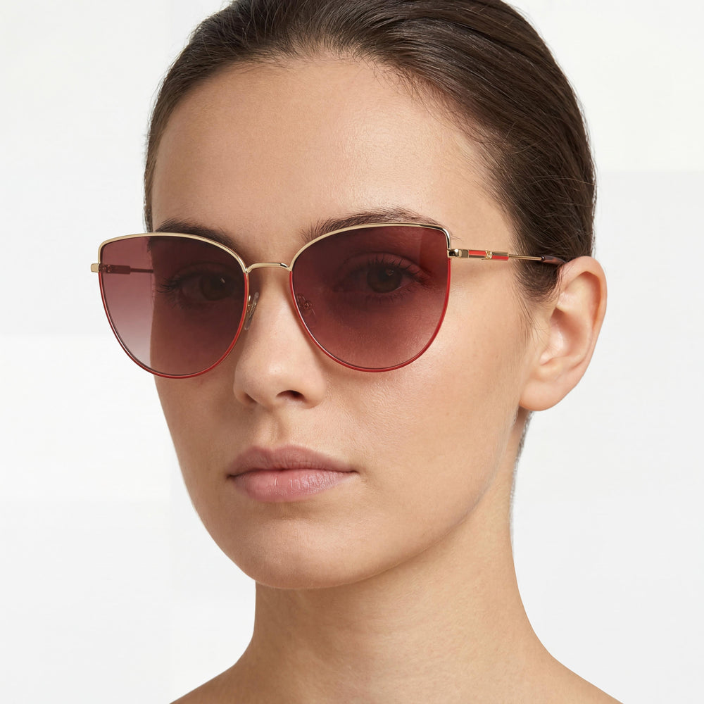 Gafas de sol Carolina Herrera casual para mujer, montura metálica dorada con tonos rojos, lentes de policarbonato doradas con tonos rojos, protección UV 82-92%, 59 mm