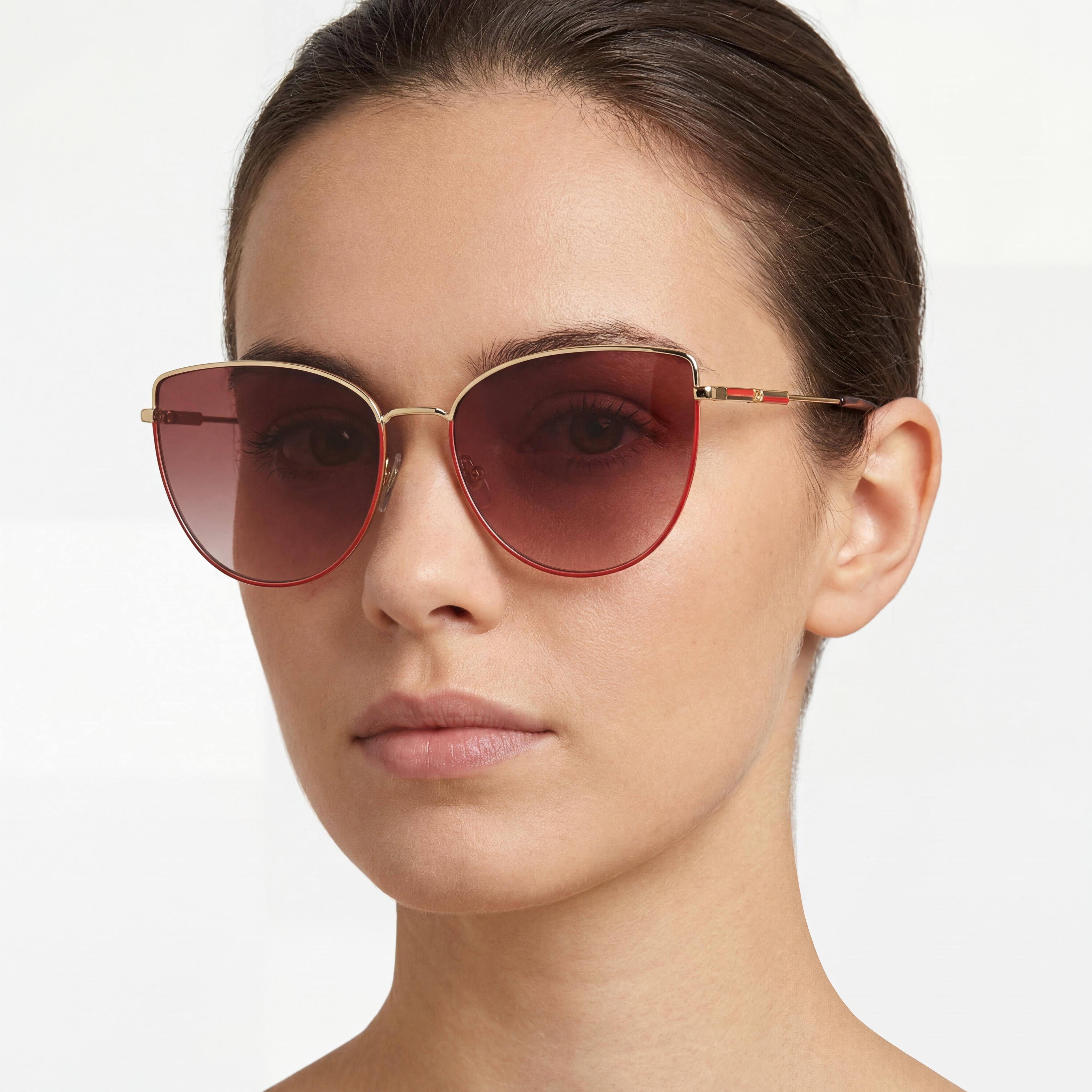 Carolina Herrera Casual Women's Metal Gold Red Shaded Frame Gold Red Polycarbonate Lens Sunglasses 82-92% UV Protection 59mm, Photo 3