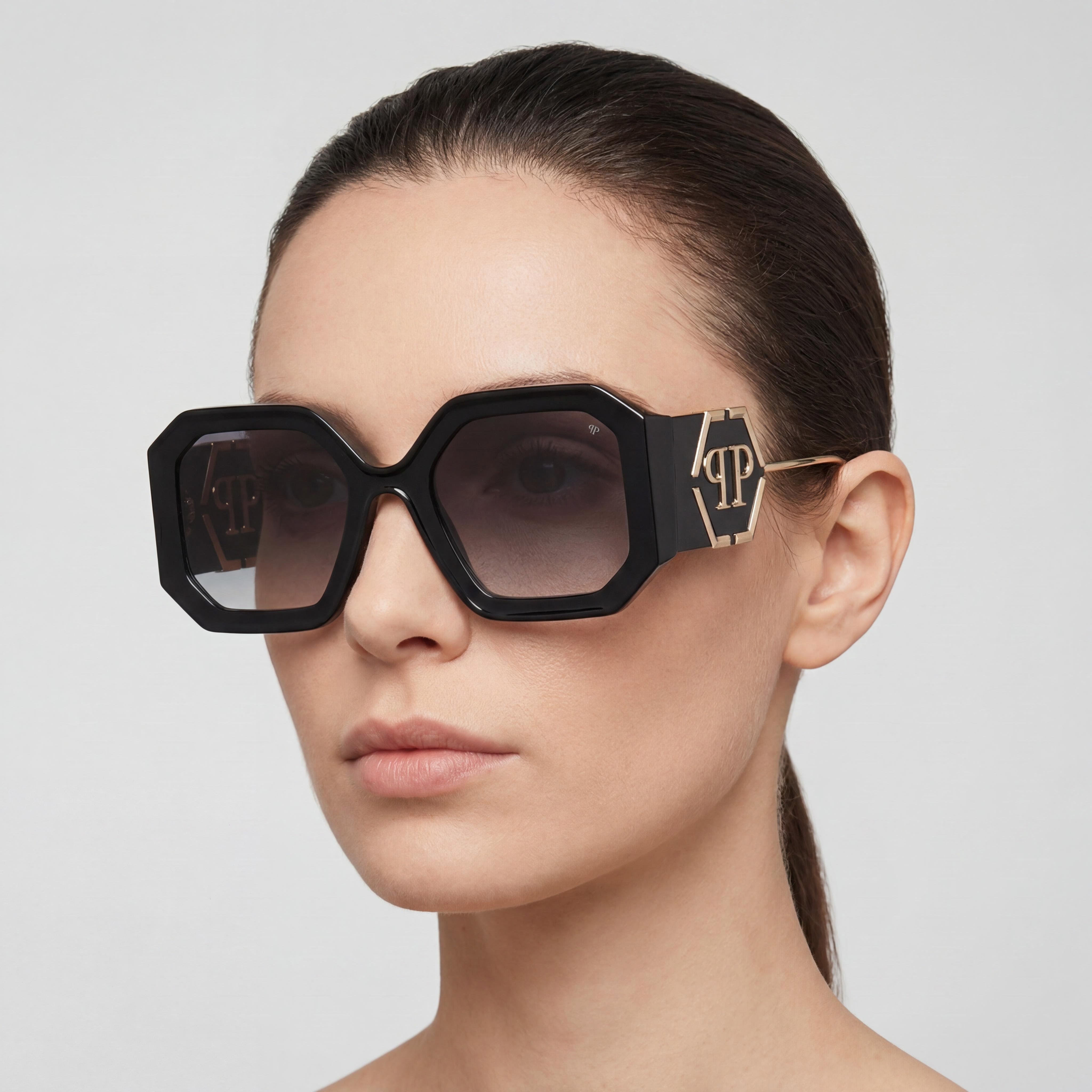 Gafas de sol Philipp Plein Spp067 para mujer con montura de acetato en negro brillante y lentes degradadas ahumadas de 54 mm, Photo 5