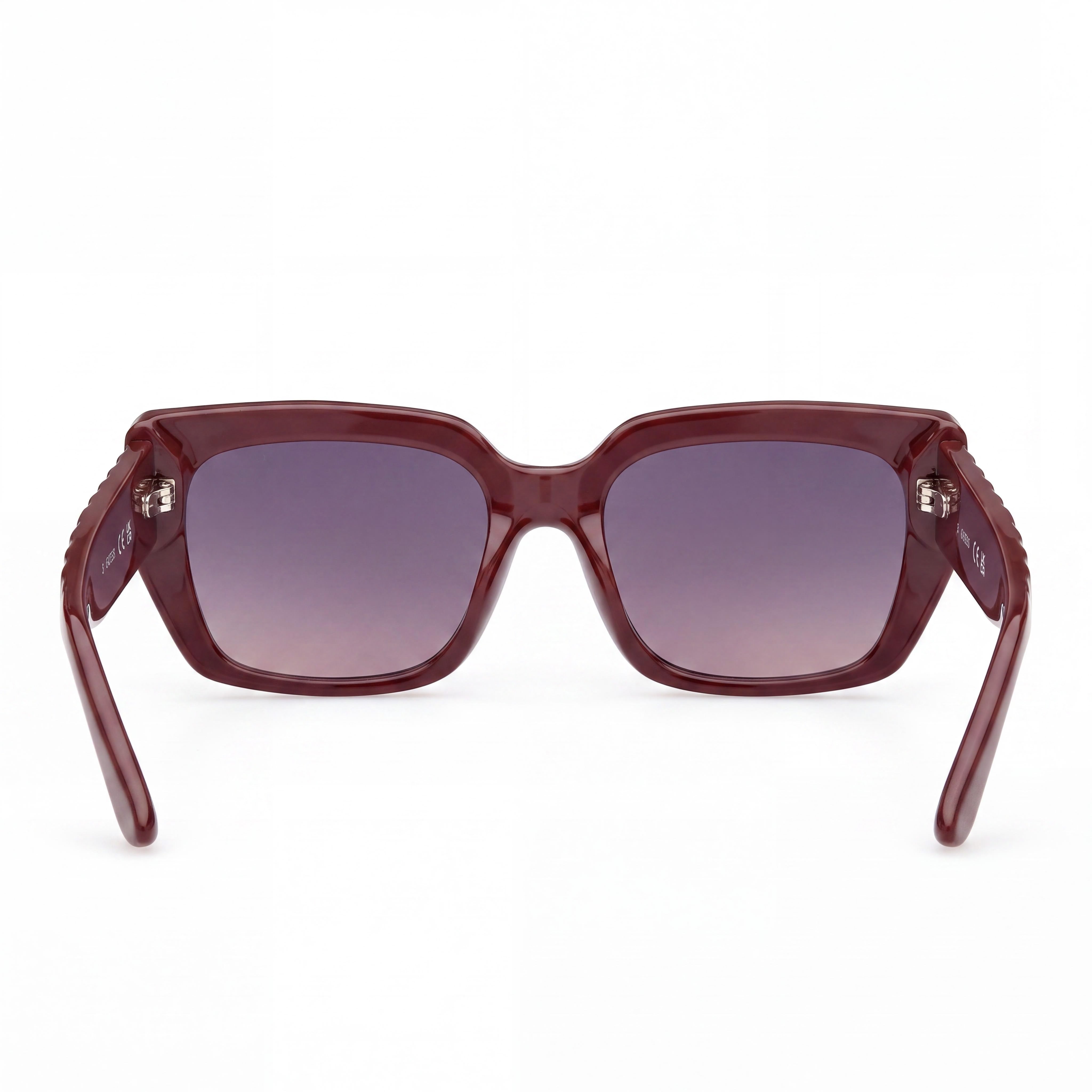 GUESS Gafas de sol rectangulares de plástico Leigh-anne, para mujer, color burdeos brillante, violeta degradado 55 mm, Photo 3