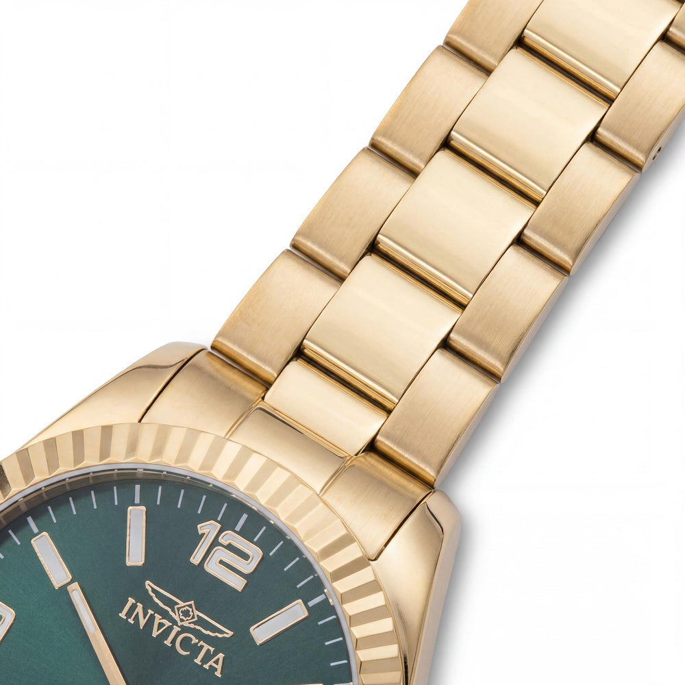 Invicta Specialty 49681 Reloj unisex de cuarzo con brazalete de acero inoxidable dorado de 43 mm y esfera verde