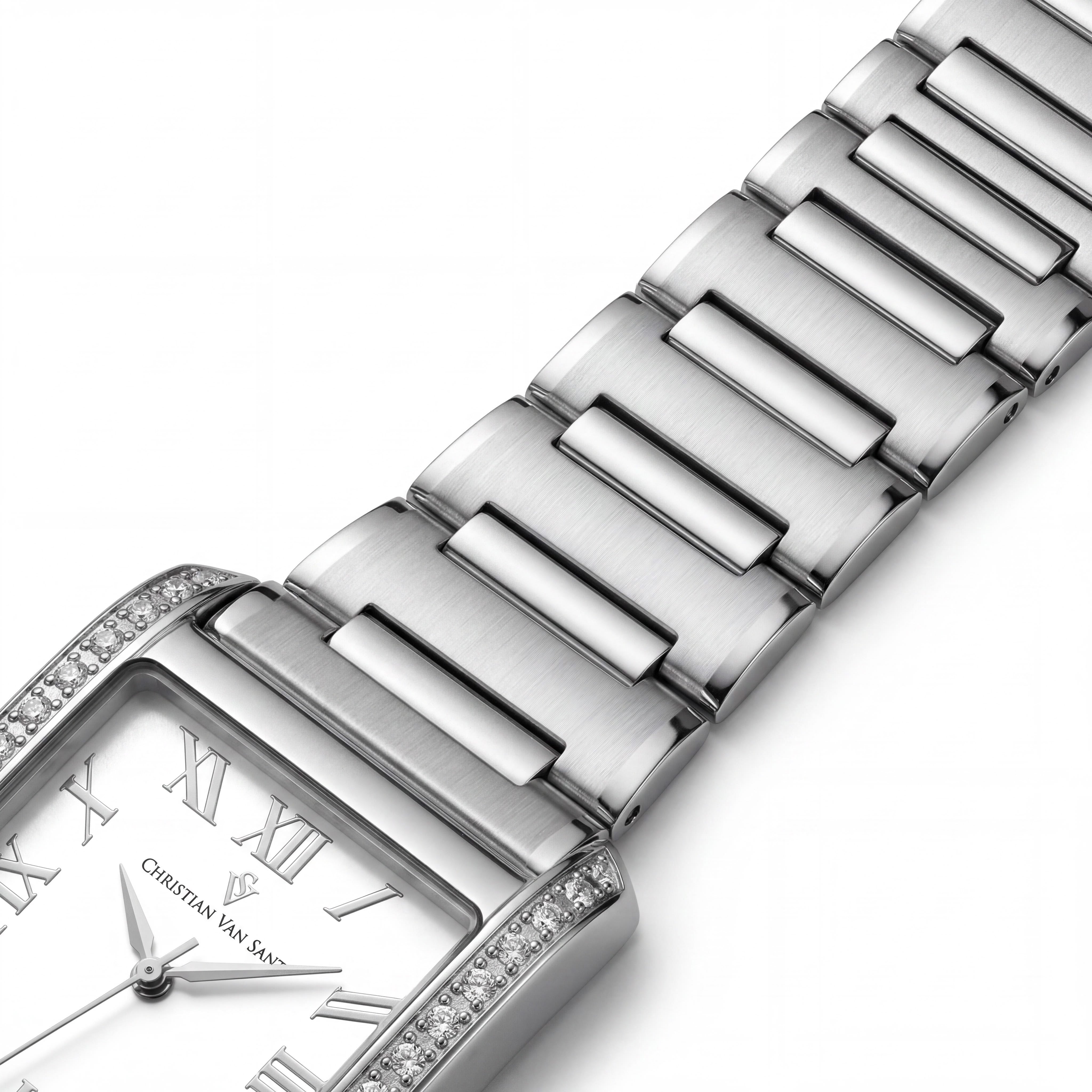 Reloj de cuarzo Christian Van Sant CV1280 para mujer, de acero inoxidable plateado con esfera blanca, cristal mineral, resistente al agua hasta 3 ATM, Photo 3