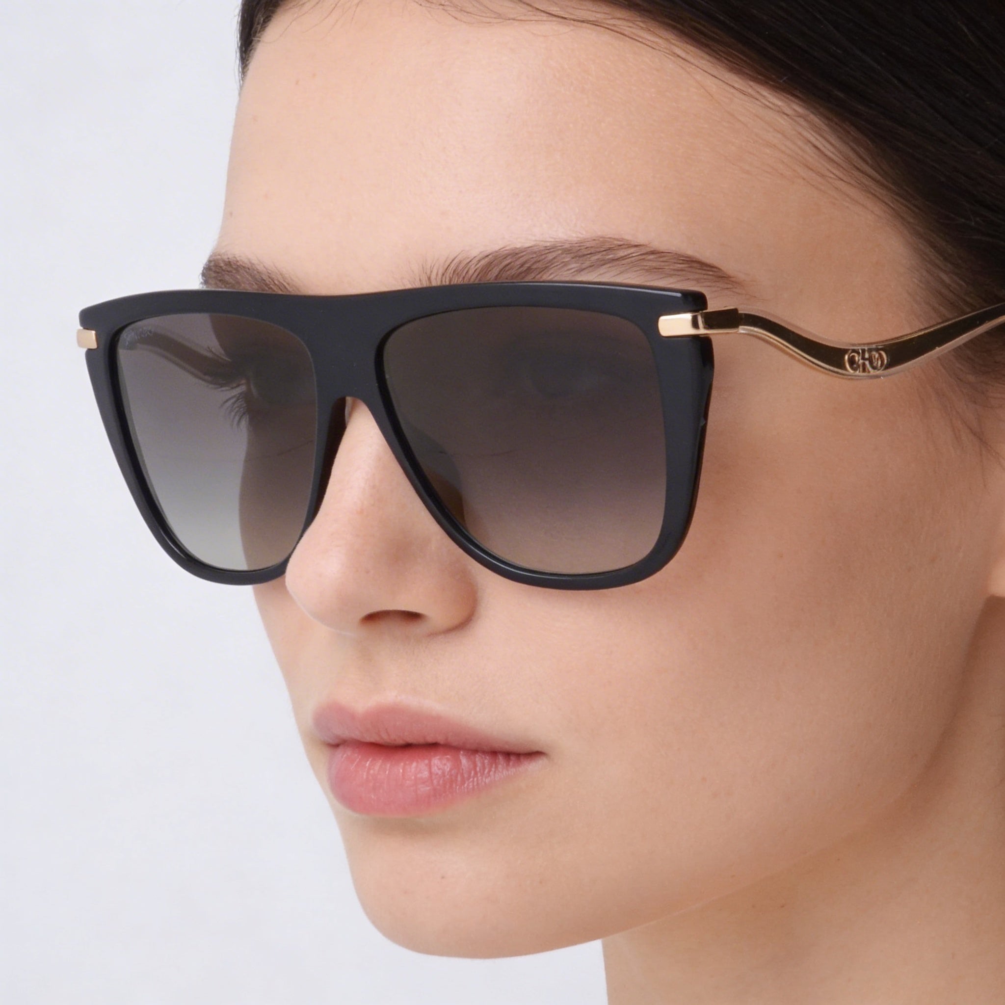 JIMMY CHOO SUVI/S 807/FQ Gafas de sol de acetato negro con forma de ojo de gato para mujer, lentes de espejo gris degradado no polarizadas, protección UV de 58 mm, Photo 4