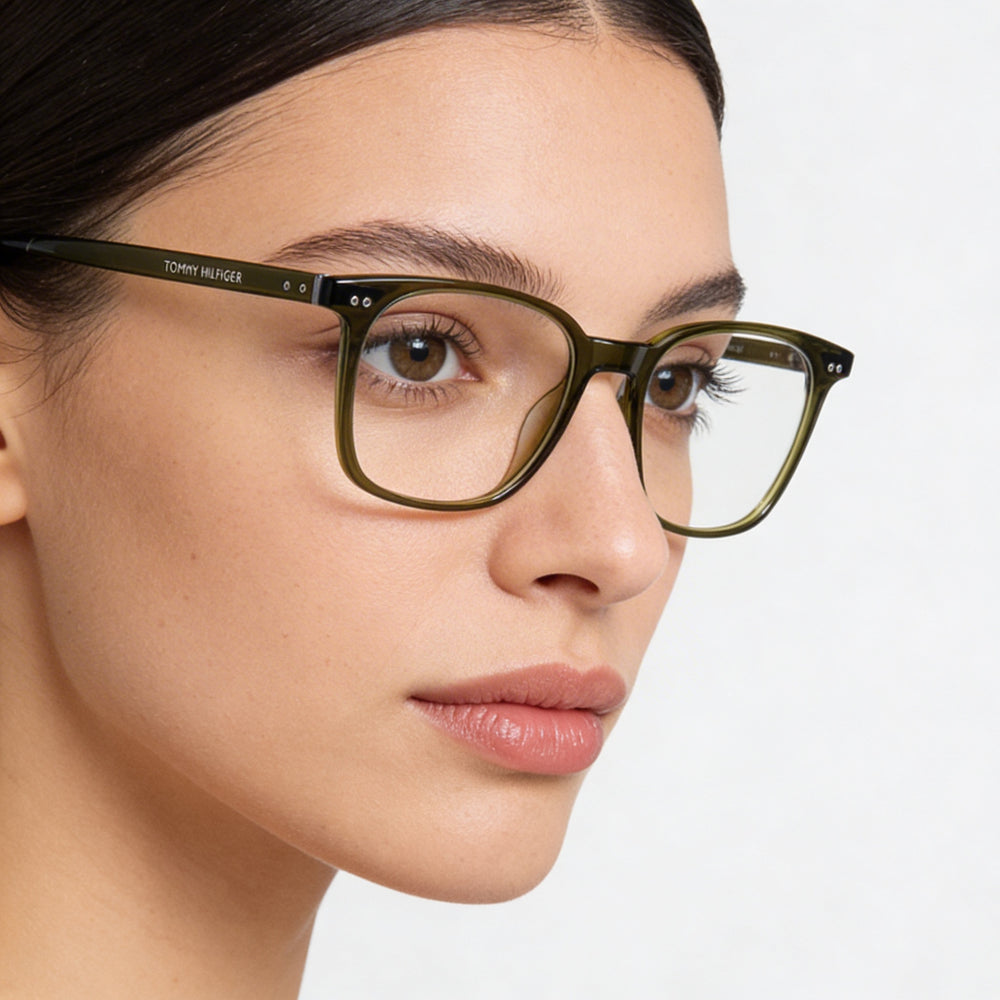 Gafas de sol Tommy Hilfiger TH 1942 modernas para mujer color caqui, con montura de acetato y lentes de policarbonato, 52 mm