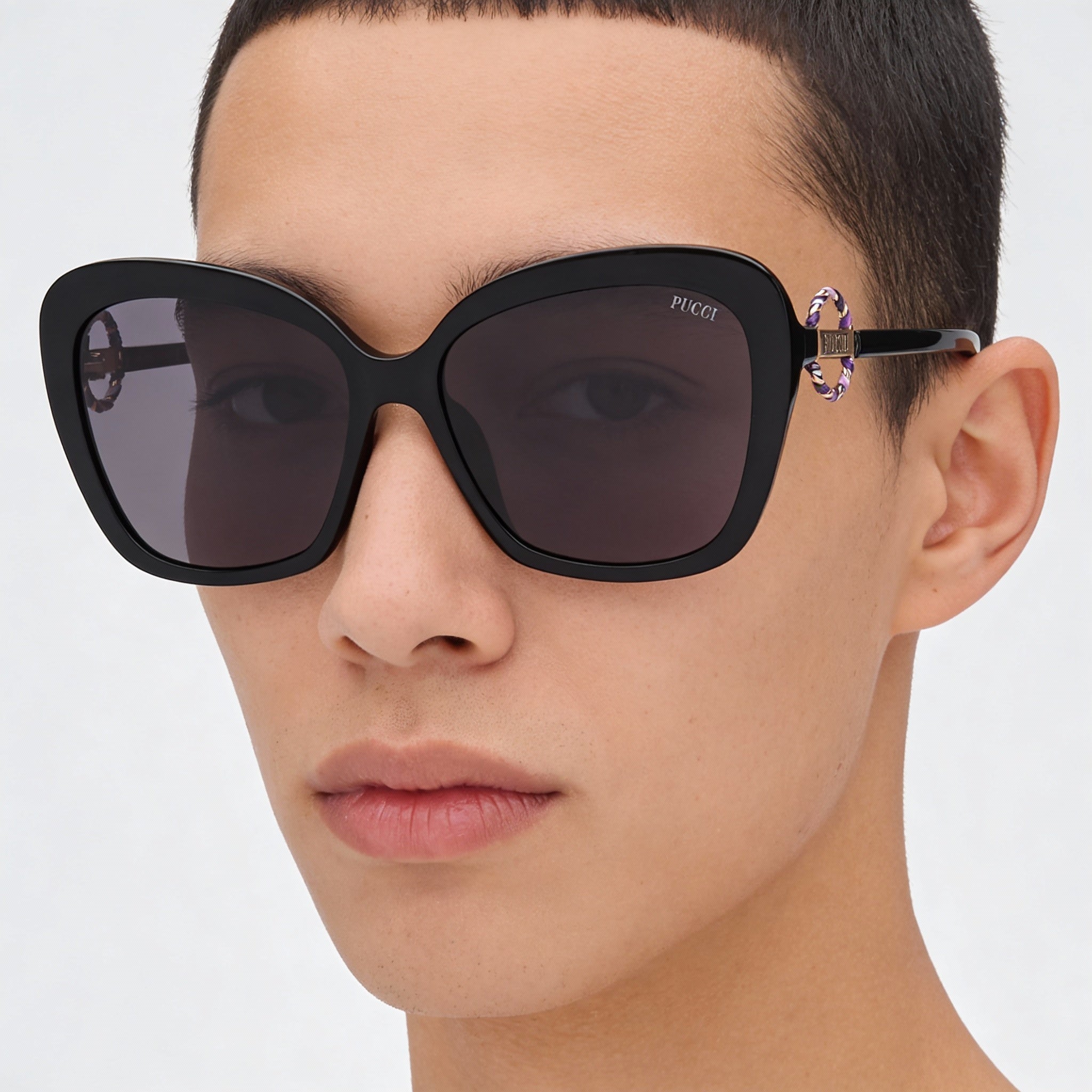 Emilio Pucci EP0165 Unisex Shiny Black Vivara Print Wrap Plastic Frame Sunglasses with Smoke UV Protection Lenses 58mm, Photo 5