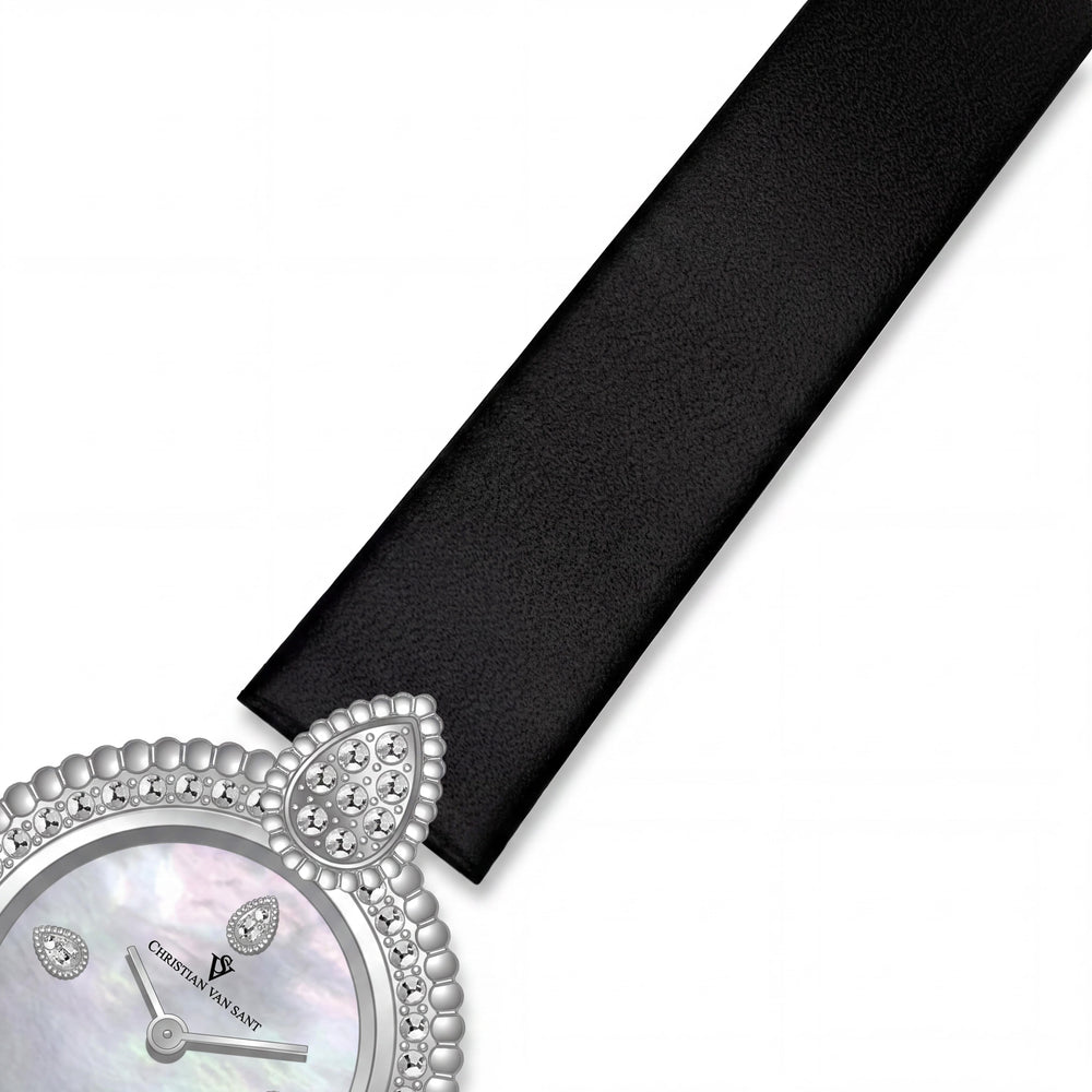 Christian Van Sant Women's CV1273 Automatic Black Leather Strap Stainless Steel Watch