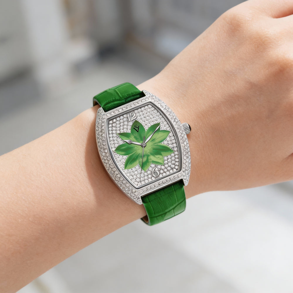 Christian Van Sant Modern Women's Green Dial Stainless Steel Case Leather Strap Quartz Water Resistant Watch