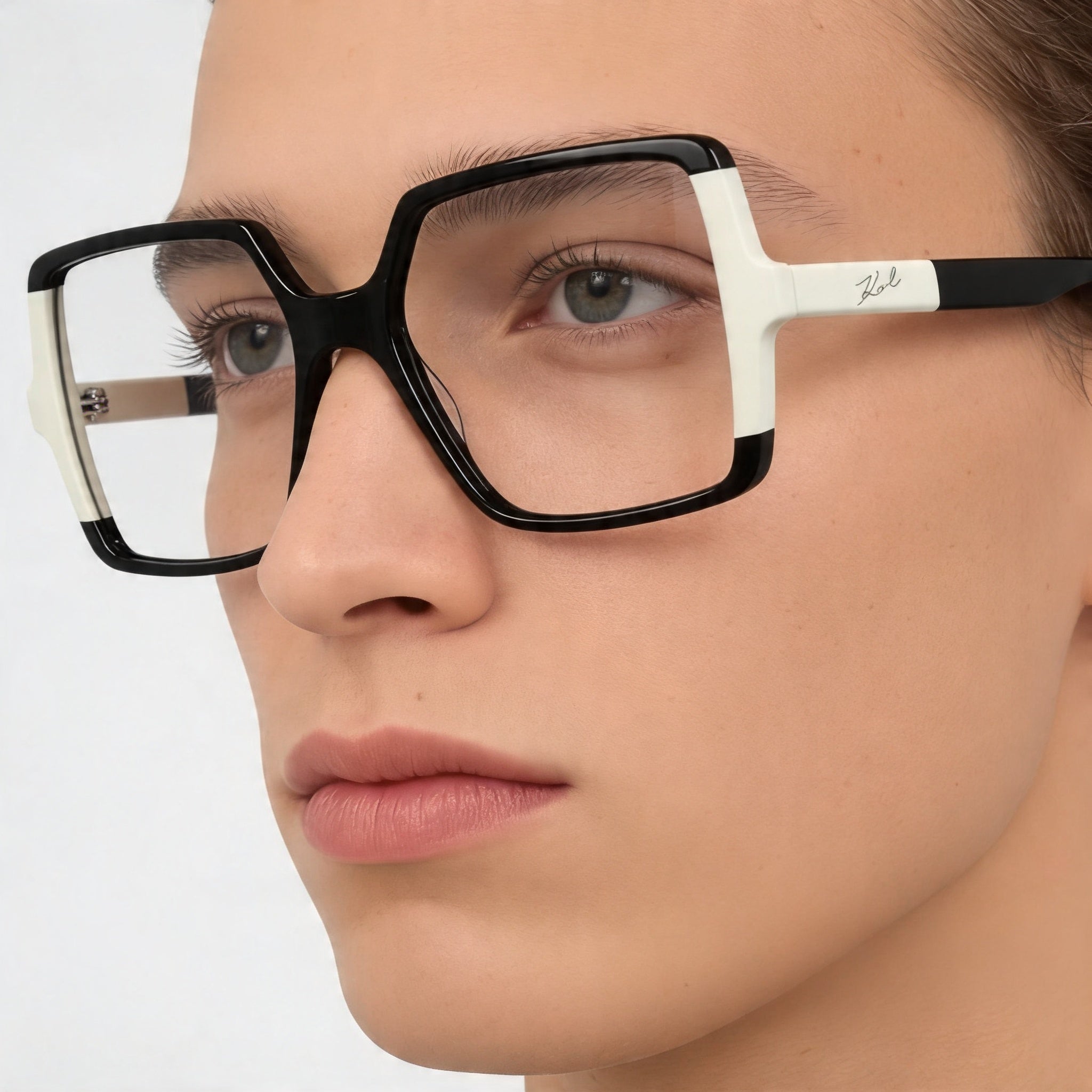 KARL LAGERFELD Kl6169 Unisex Acetate Black/White Transparent Polycarbonate Eyeglasses 54mm, Photo 5