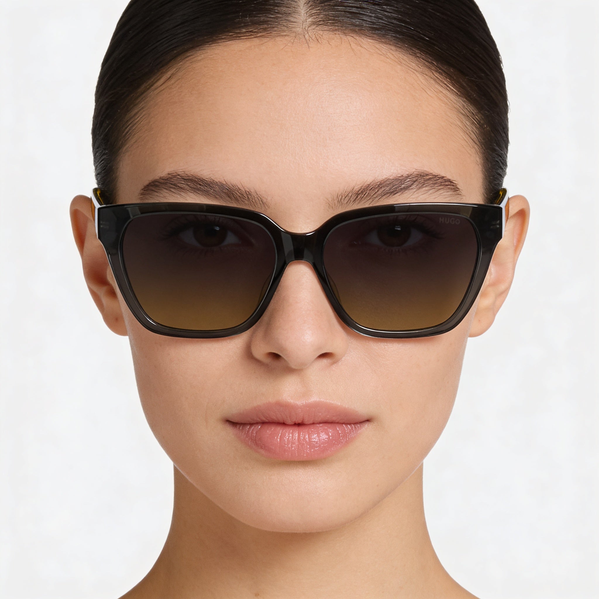 Gafas de sol Hugo Boss para mujer contemporánea, montura de acetato gris, amarillo y violeta, lente de poliéster no polarizada de 56 mm, Photo 3