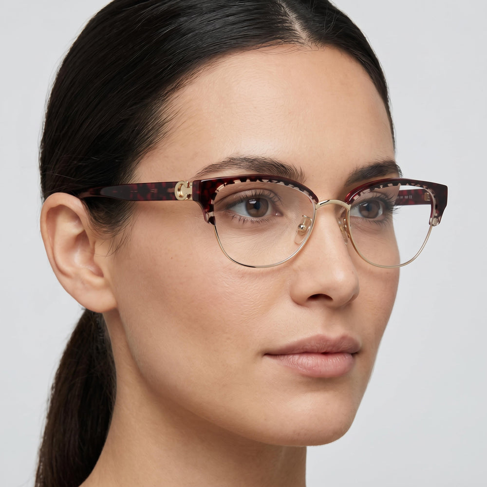 Armazones de lentes de plástico semi al aire tipo ojo de gato para mujer COACH Hc6195, color dorado claro brillante y rojo Signature C, 53 mm