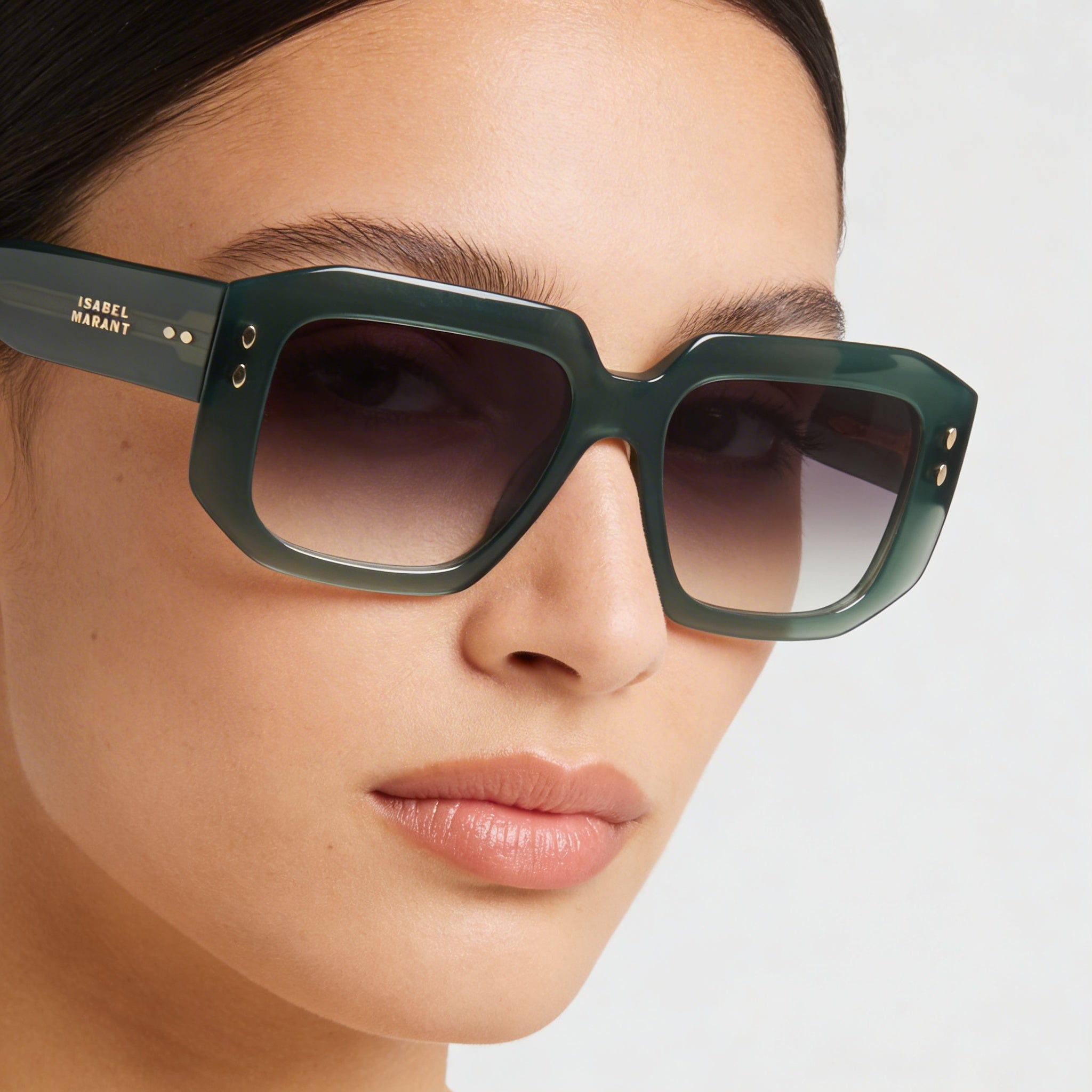 Isabel Marant Classic Women's Green Plastic Rectangular Non-Polarized UV 400 Sunglasses 53mm, Photo 4