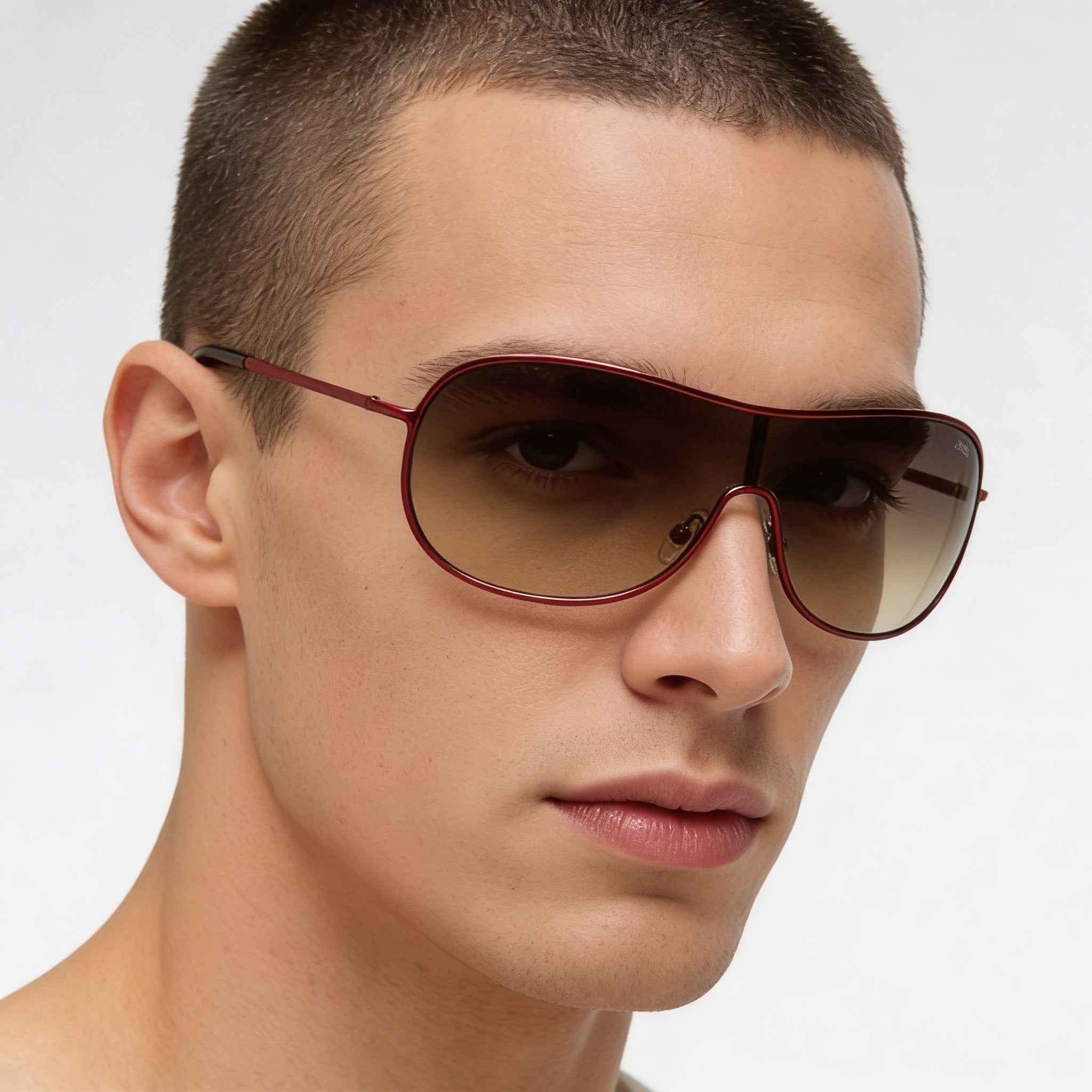 Gafas de sol de hombre modernas Hugo Boss con montura de acero aleado, rojo, sombra marrón/dorado y negro, protección UV, no polarizadas de 54 mm, Photo 2