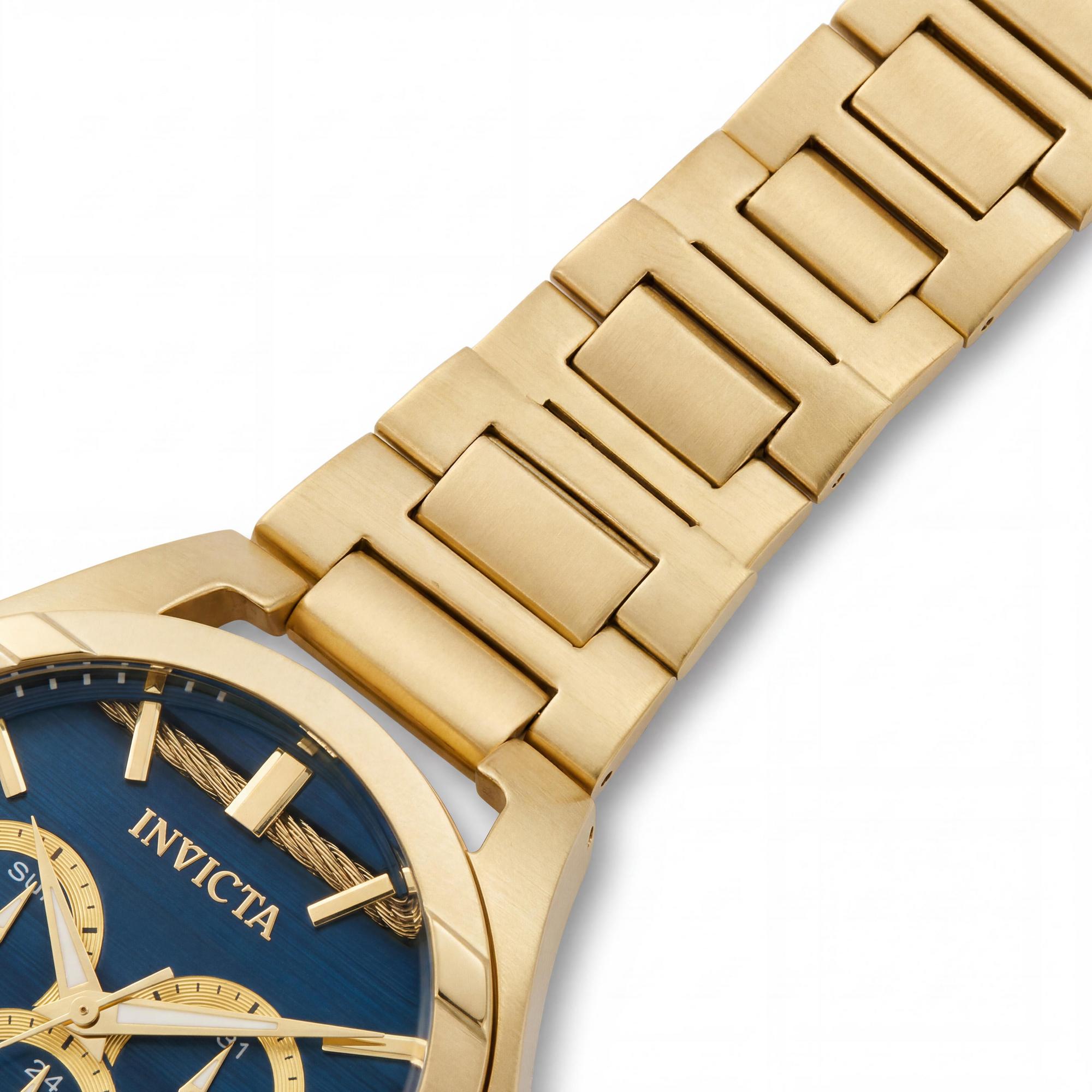 Reloj Invicta para hombre, de acero inoxidable en tono dorado, esfera azul, resistente al agua, día, fecha, 24 horas, 48 ​​mm, Photo 3