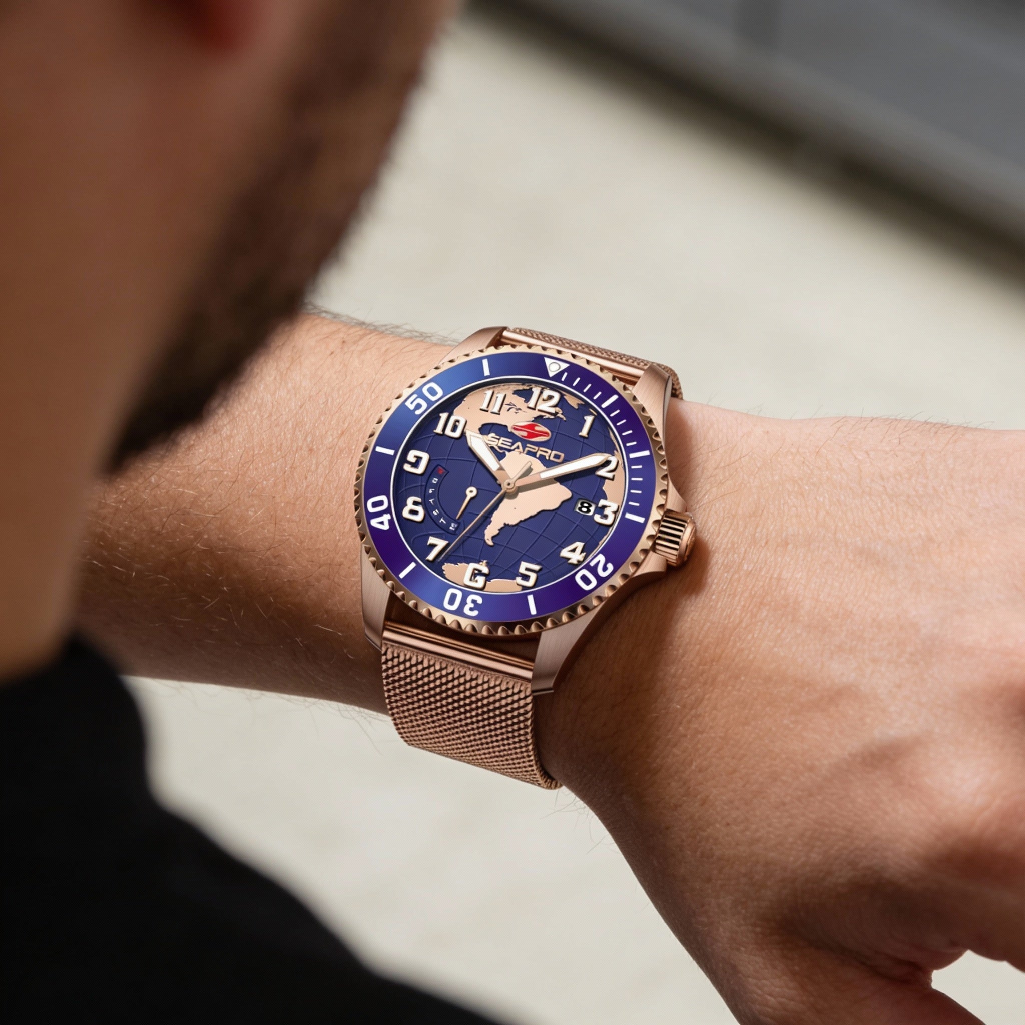 Reloj Seapro para hombre con movimiento de cuarzo, esfera azul, acero inoxidable, resistente al agua, Photo 3