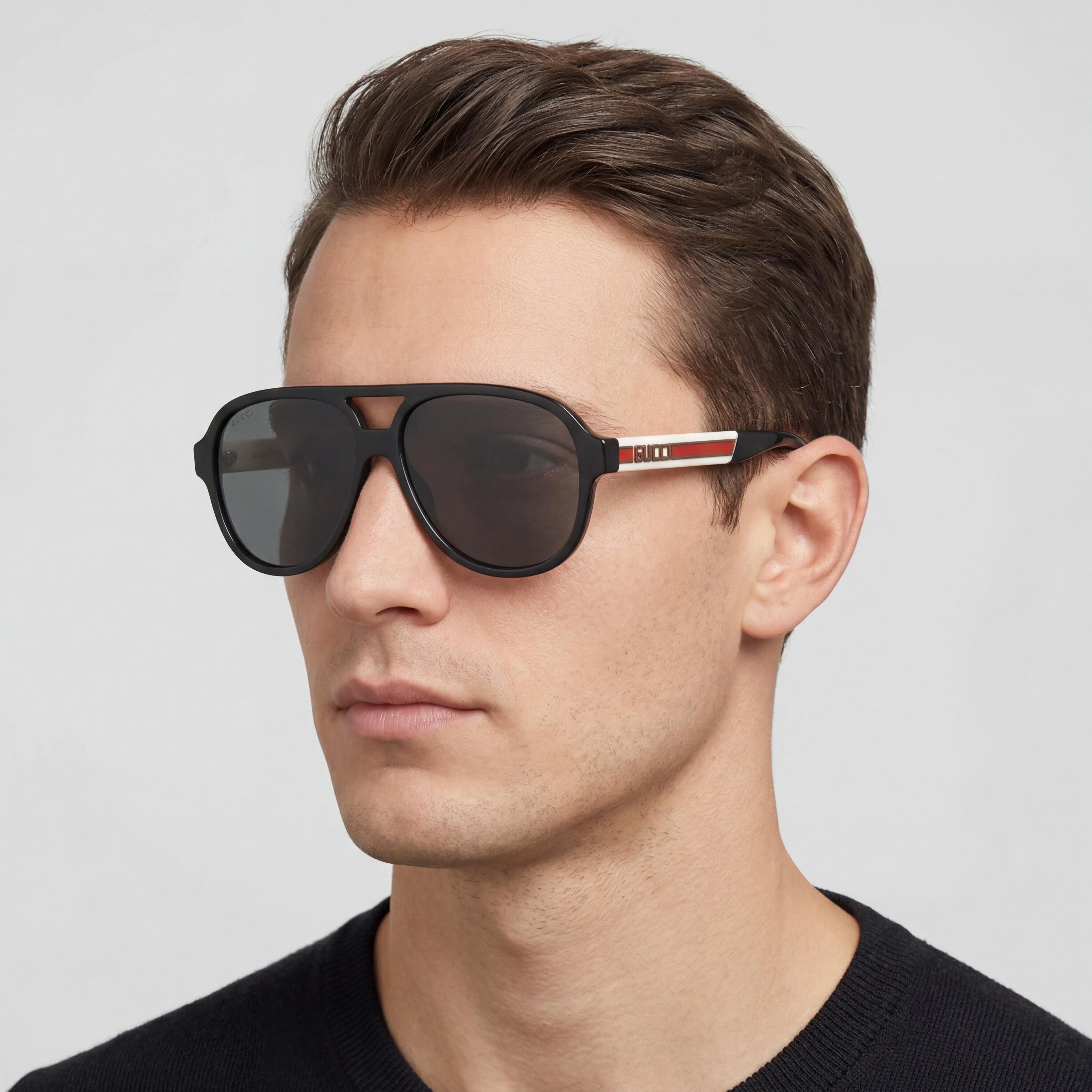 Gucci GG0463S Seasonal Icon Men's Black White Grey Plastic Grey Polarized UV Sunglasses 58mm, Photo 5