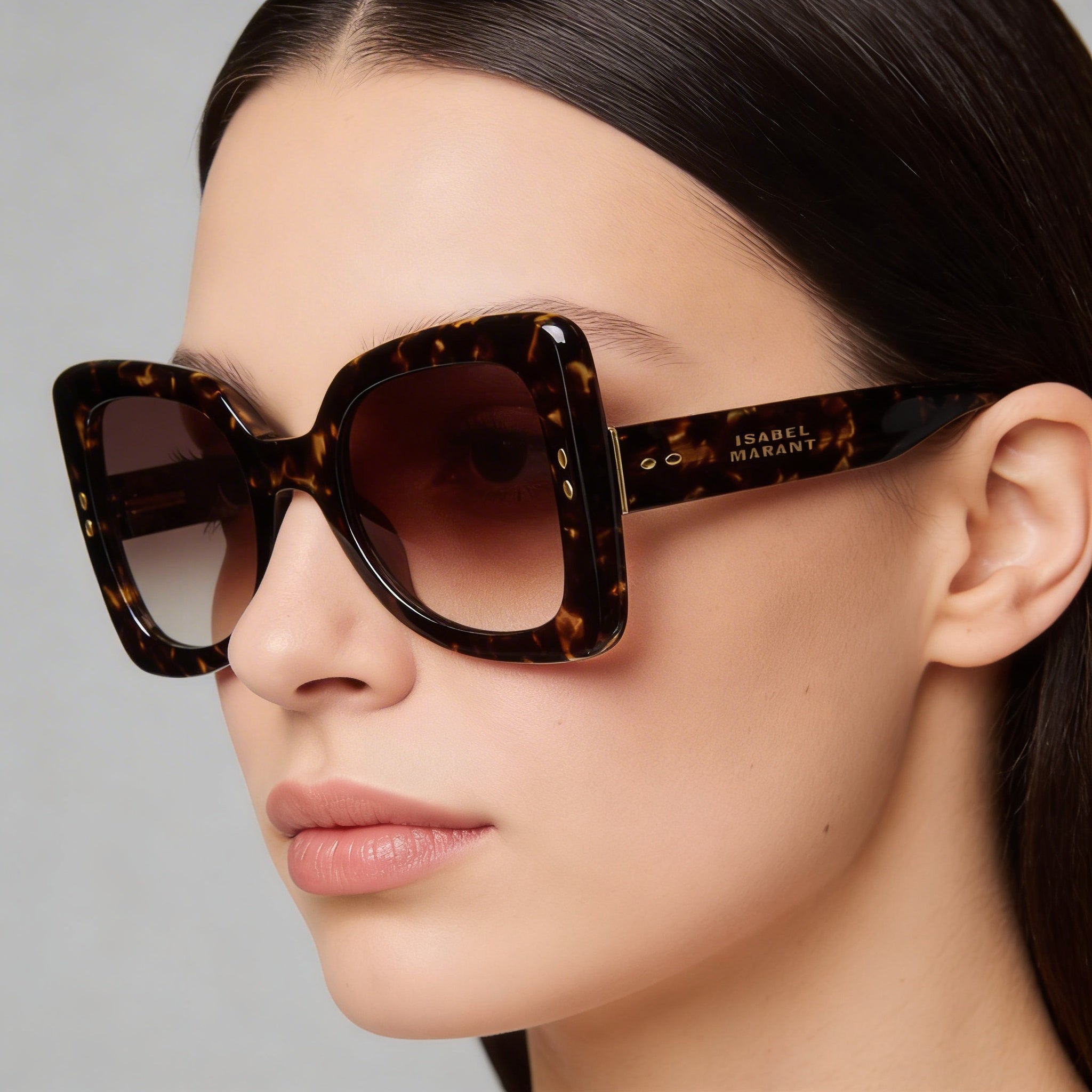 Gafas de sol cuadradas oversize de acetato de moda para mujer Isabel Marant con protección UV, marrón habana, 52 mm, Photo 5