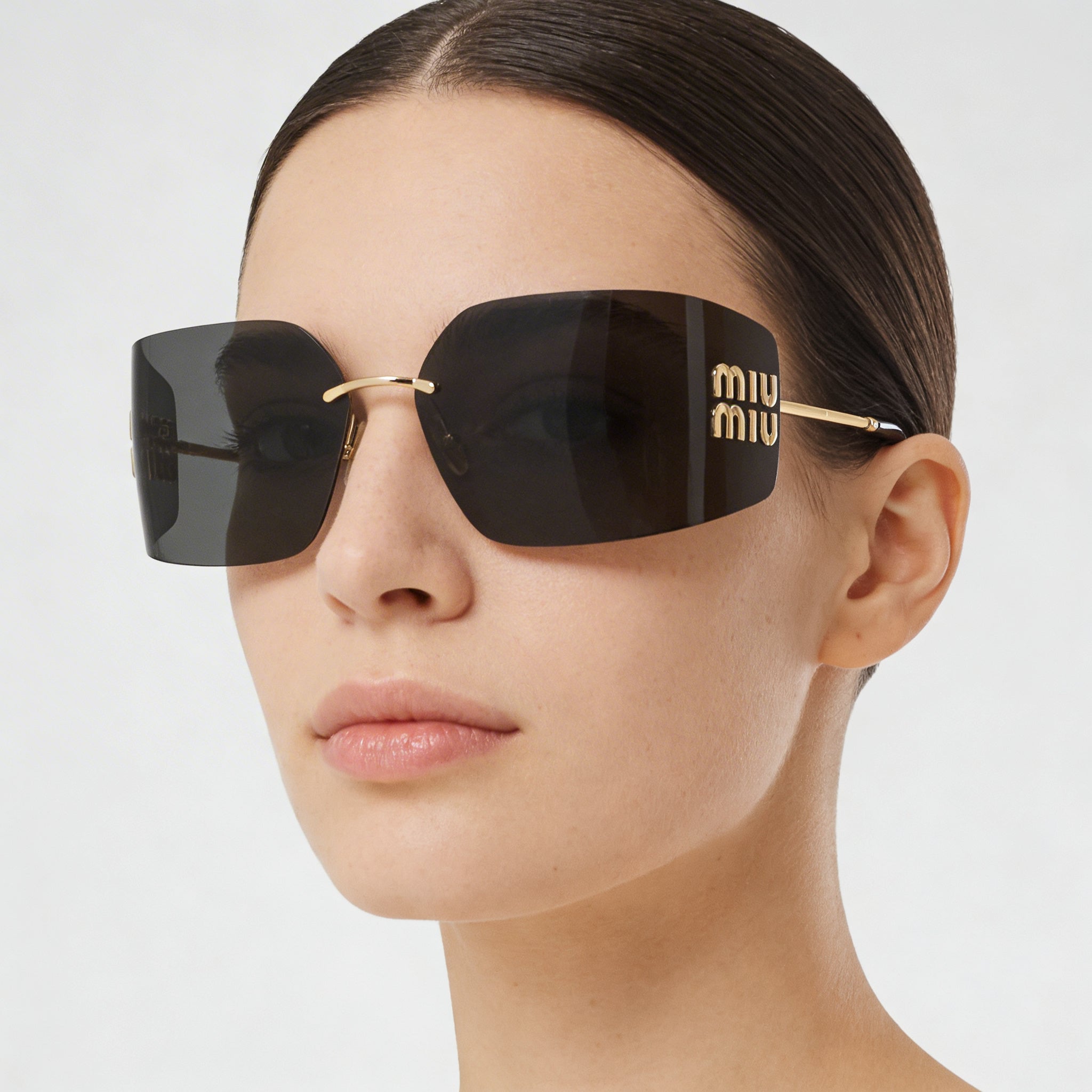 Miu Miu Modern Women's Metal Gold Dark Grey Frame Grey Lens Non-Polarized Sunglasses 54mm, Photo 4