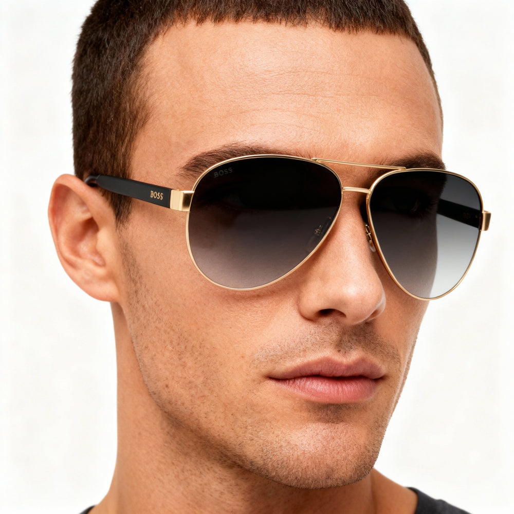 Gafas de sol Hugo Boss con montura metálica multicolor y diseño de mariposa para hombre, con lentes UV no polarizadas de colores, puente de 11 mm, patilla de 141 mm
