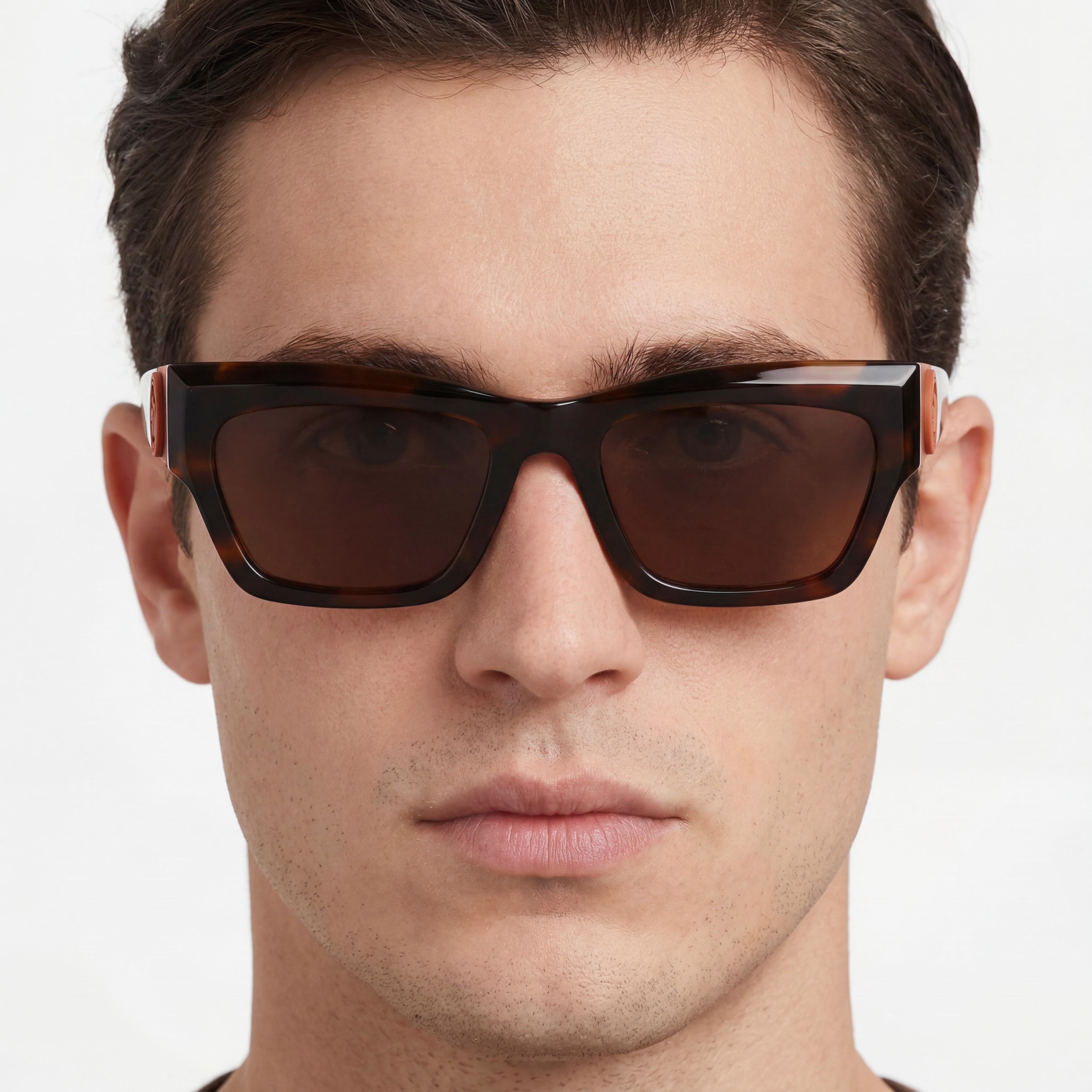Gafas de sol modernas Longchamp LO763S para hombre con montura rectangular modificada a rayas marrones, 53 mm de ancho de lente, Photo 4