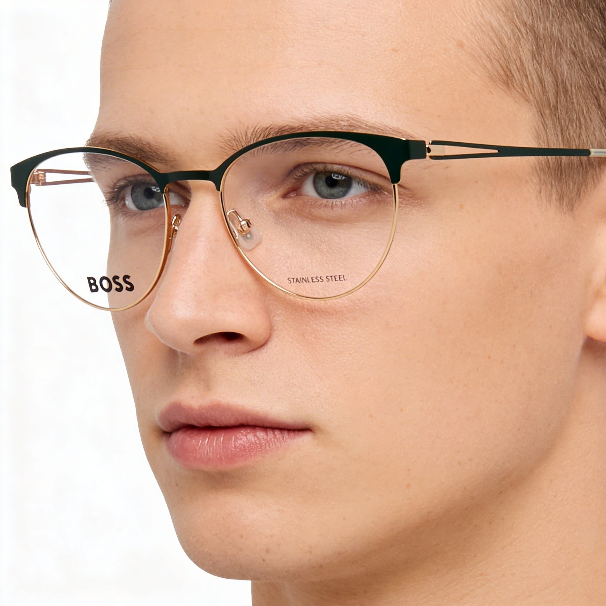 Gafas de sol unisex Hugo Boss de estilo moderno con montura de acero de aleación y lentes verde dorado, 52 mm, Photo 4