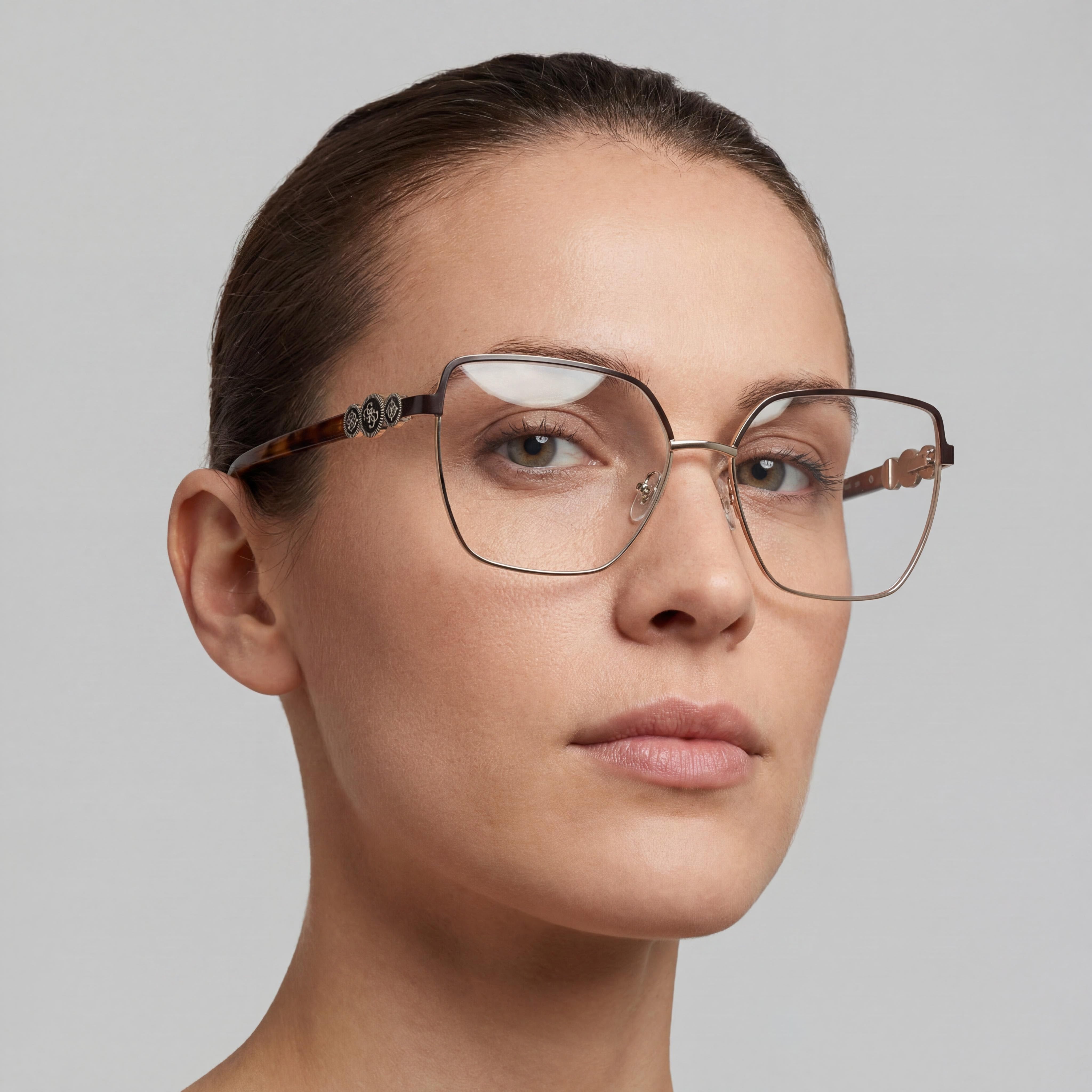 GUESS Gu50229 Women's Metal Eyeglasses Matte Dark Brown Blonde Havana 57mm, Photo 5