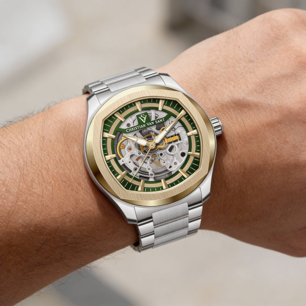 Christian Van Sant bracelet Men's Green Dial Stainless Steel Automatic Movement Water Resistant Watch