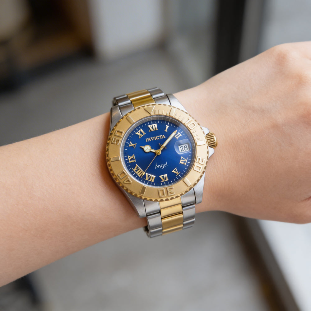 Reloj Invicta 14363 para mujer, con pulsera de acero inoxidable bicolor, esfera azul, luminoso, resistente al agua hasta 200 m, 40 mm