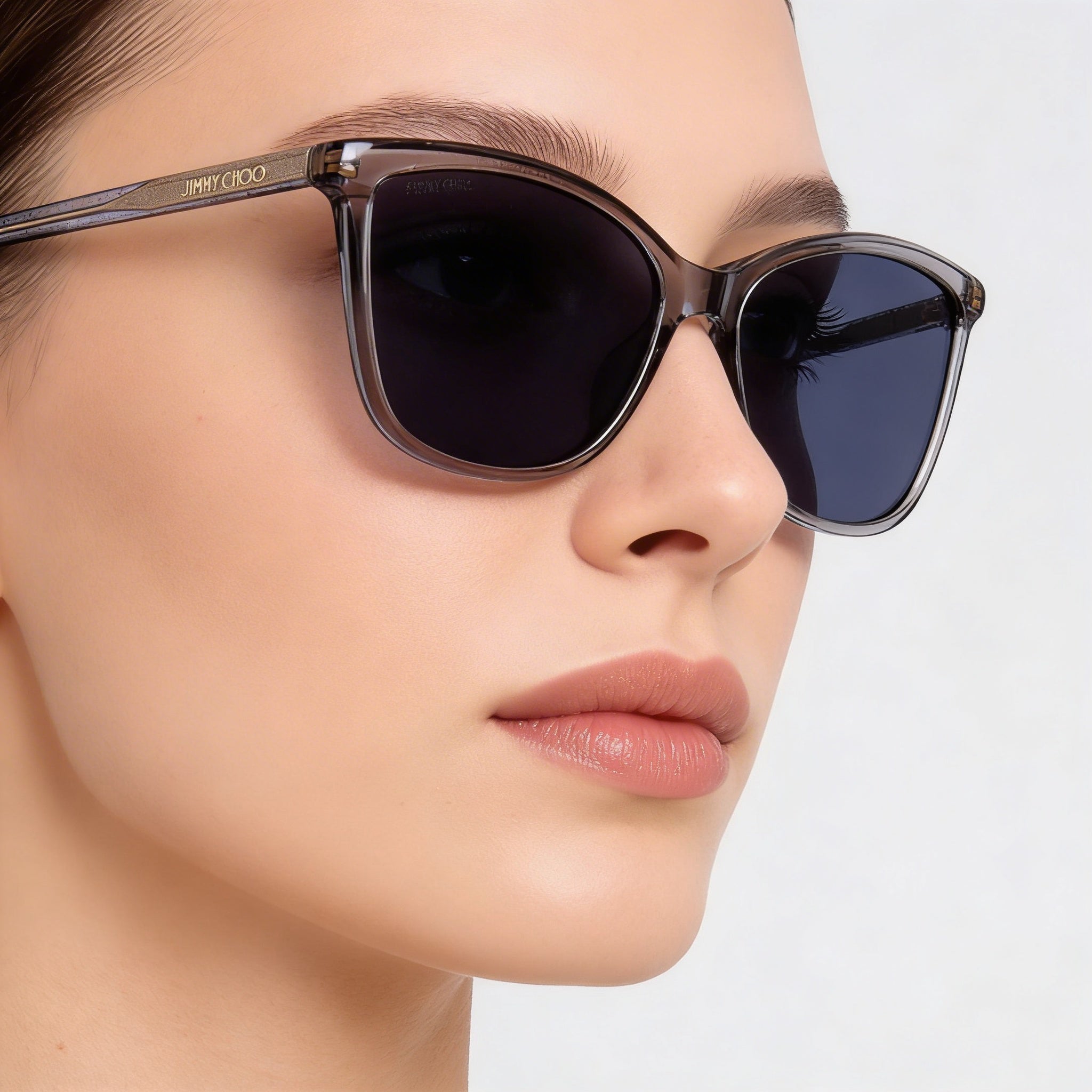 Jimmy Choo Classic Women's Rectangular Super-Slim Glittery Acetate Grey Sunglasses, Lens Width 56mm, Photo 5
