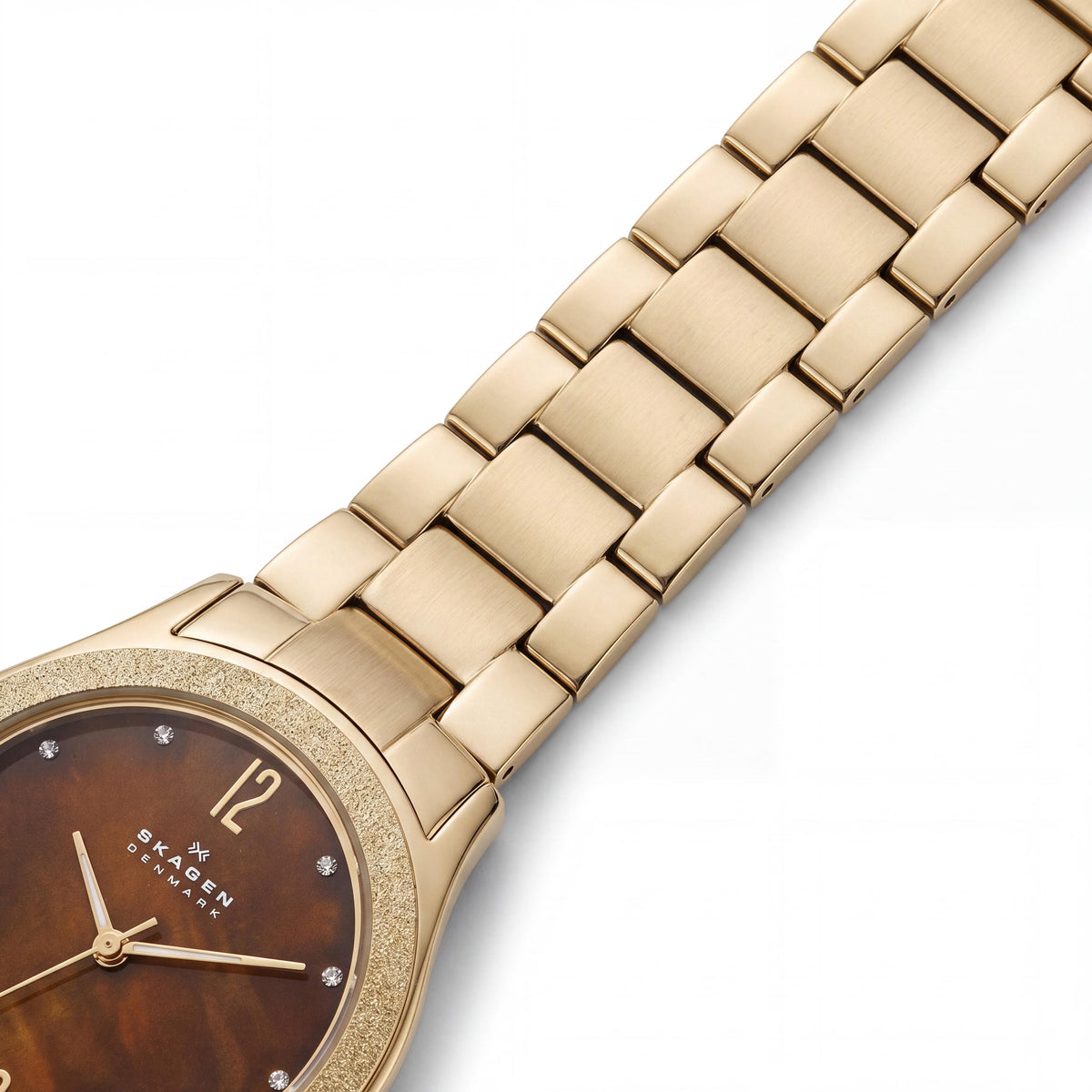 Reloj de pulsera Skagen para mujer, esfera de nácar marrón, acero inoxidable dorado, cristal de Swarovski, cuarzo, Photo 3