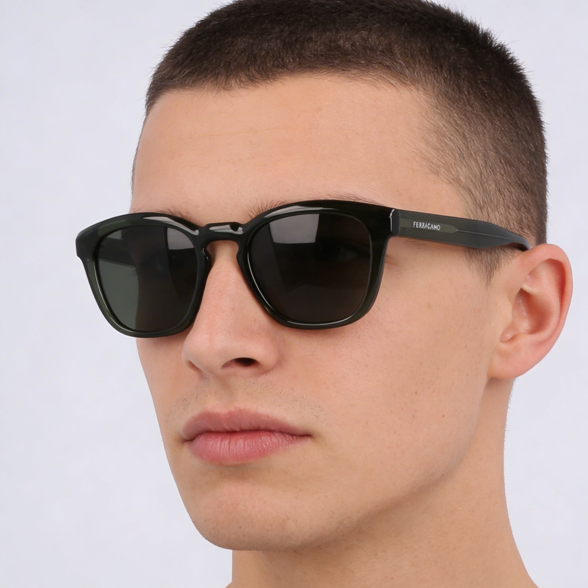 Ferragamo Sf2040se Men's Transparent Khaki Acetate Rectangle UV 400 Non-Polarized Sunglasses 50-21-145, Photo 4